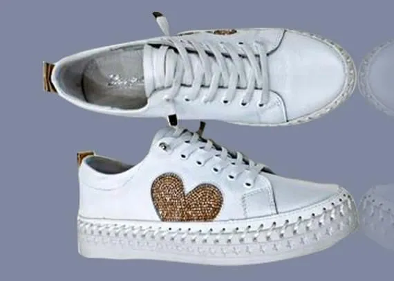 Embellished Heart Sneakers - Rose Gold Crystal