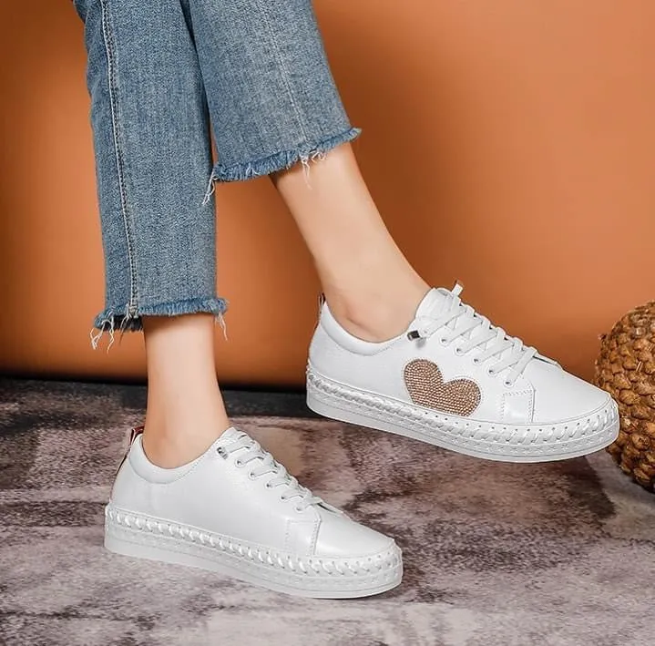 Embellished Heart Sneakers - Rose Gold Crystal
