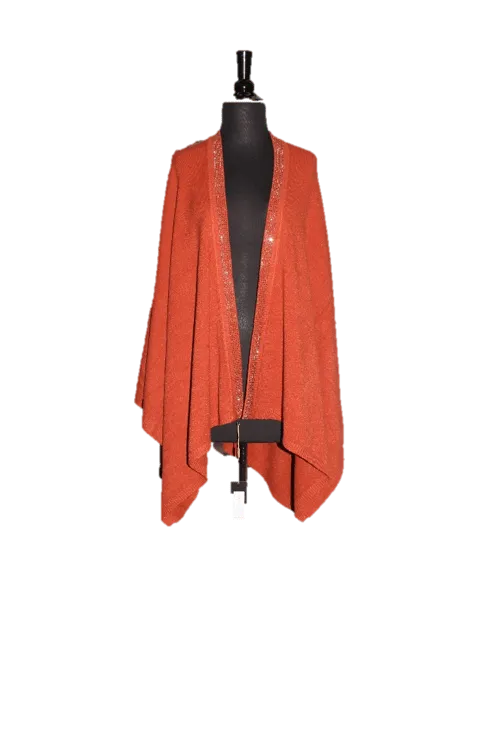 Embellished Trimmed Border Ruana-Rust