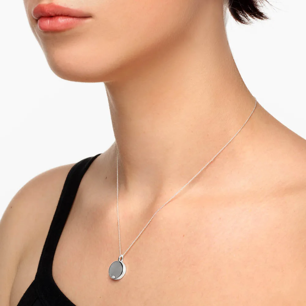 Engravable Circle Flip Locket Necklace in Silver