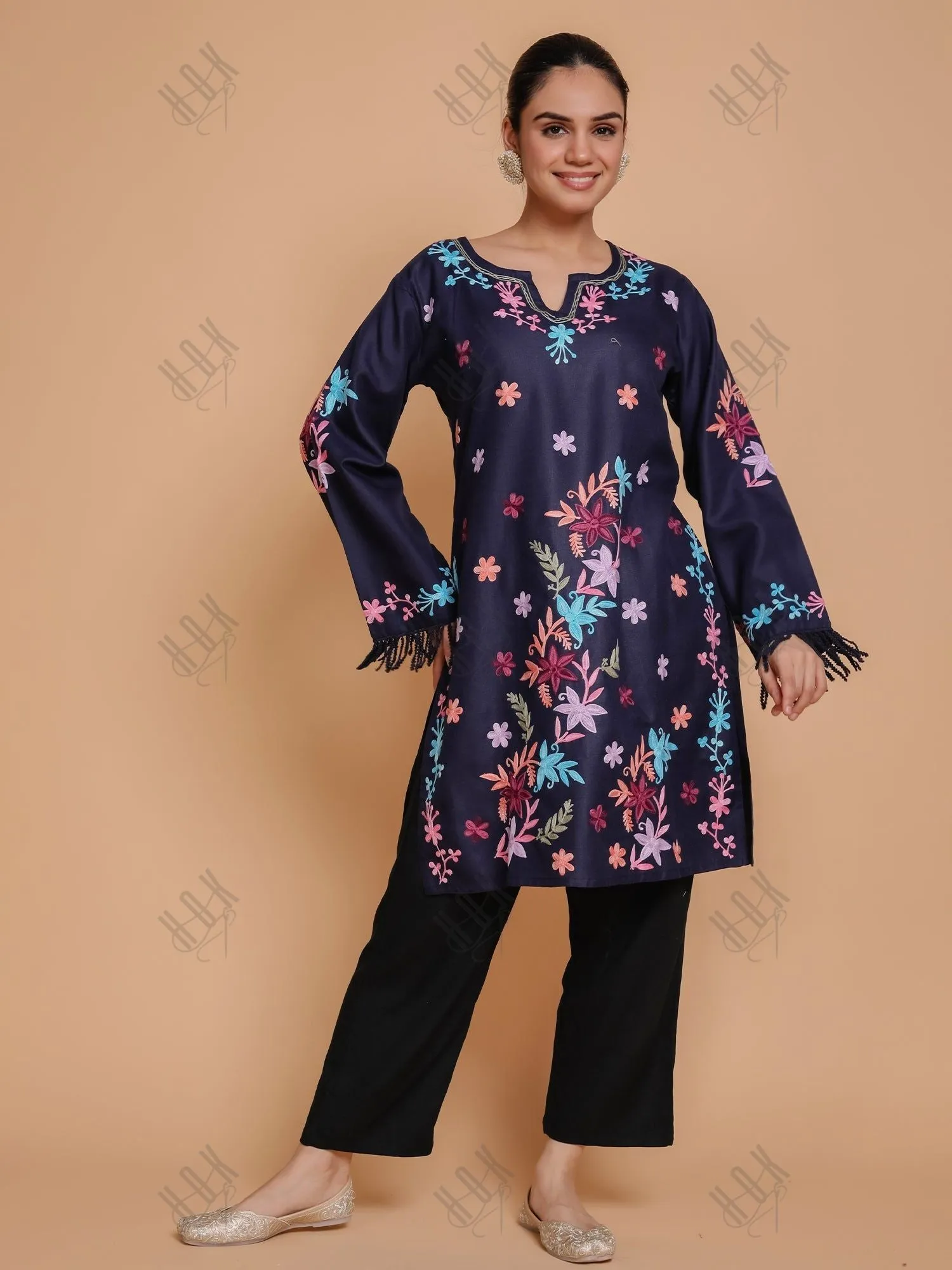 Falak Kashmiri Long Kurta - Blue