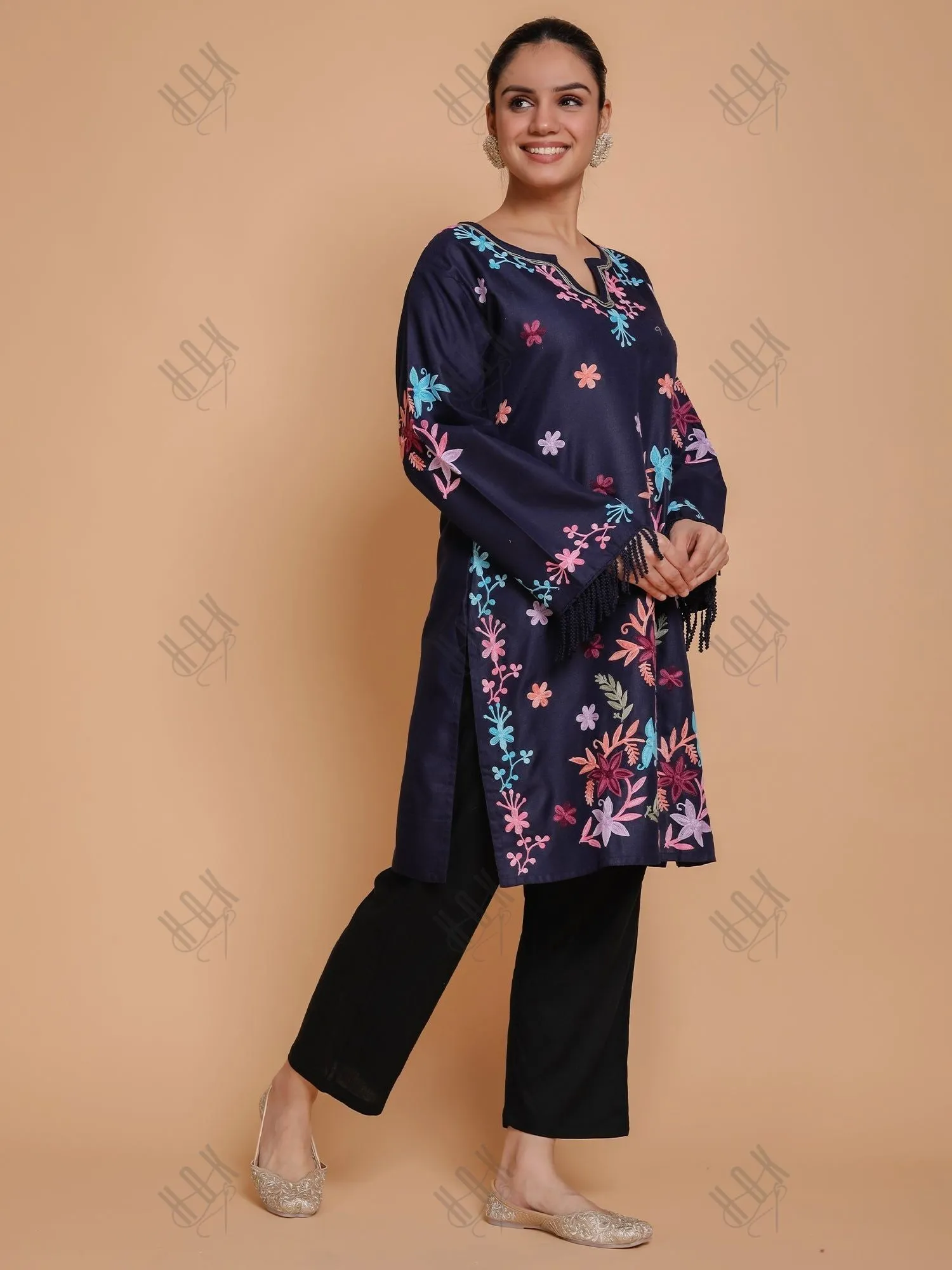 Falak Kashmiri Long Kurta - Blue