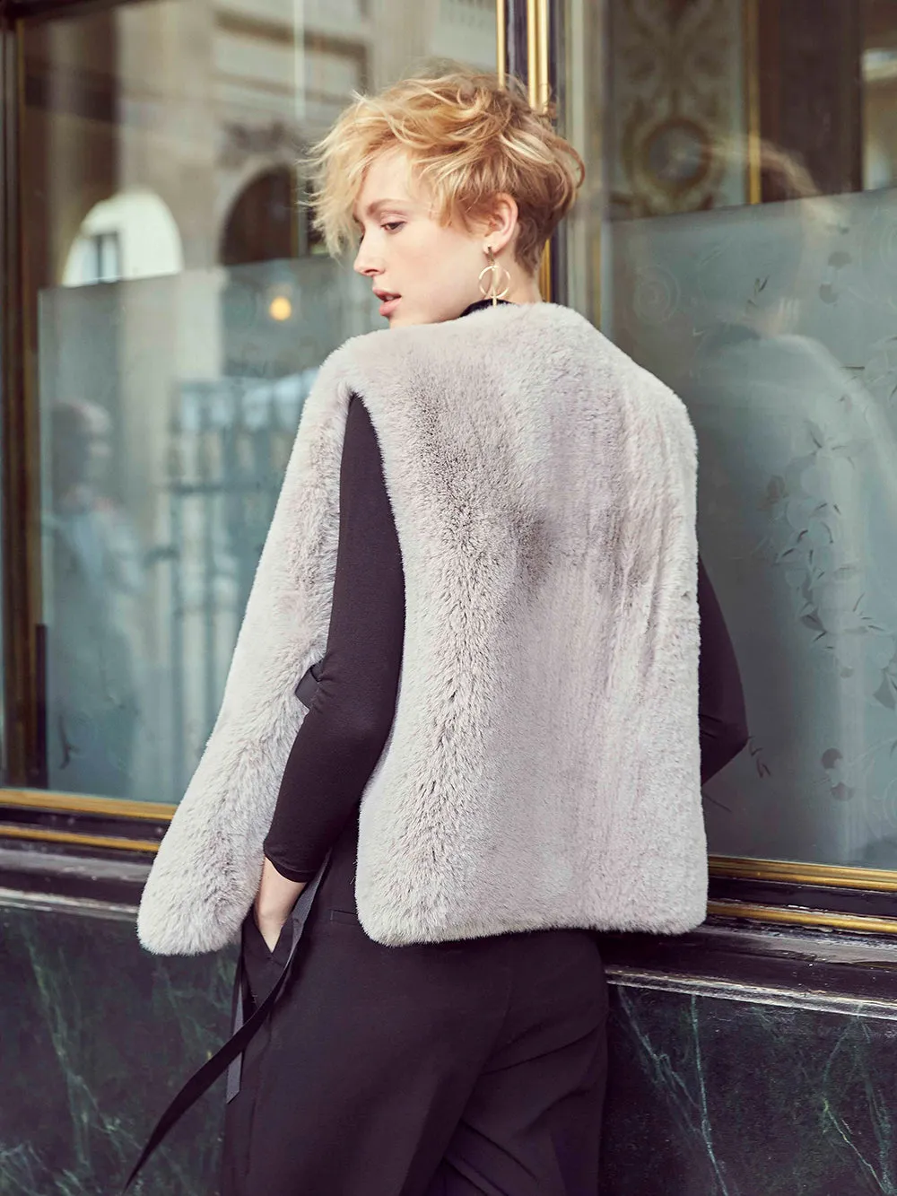 Stylish Faux Fur Ribbon-Tied Kitten Vest