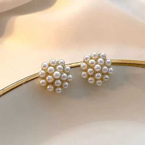 French Retro Pearl Flower Ball Earrings