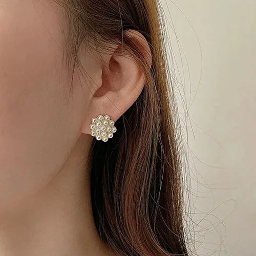 French Retro Pearl Flower Ball Earrings