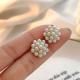 French Retro Pearl Flower Ball Earrings