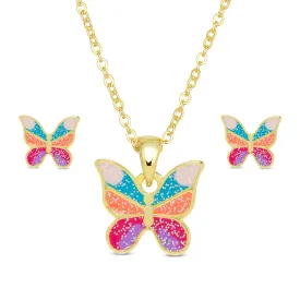 Glitter Butterfly Necklace and Earrings Set