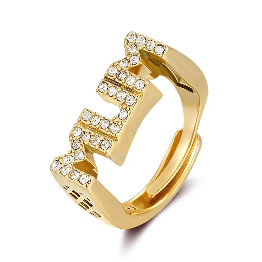 Gold Filled Bonded Mum Ring with Stones Size P Adjustable