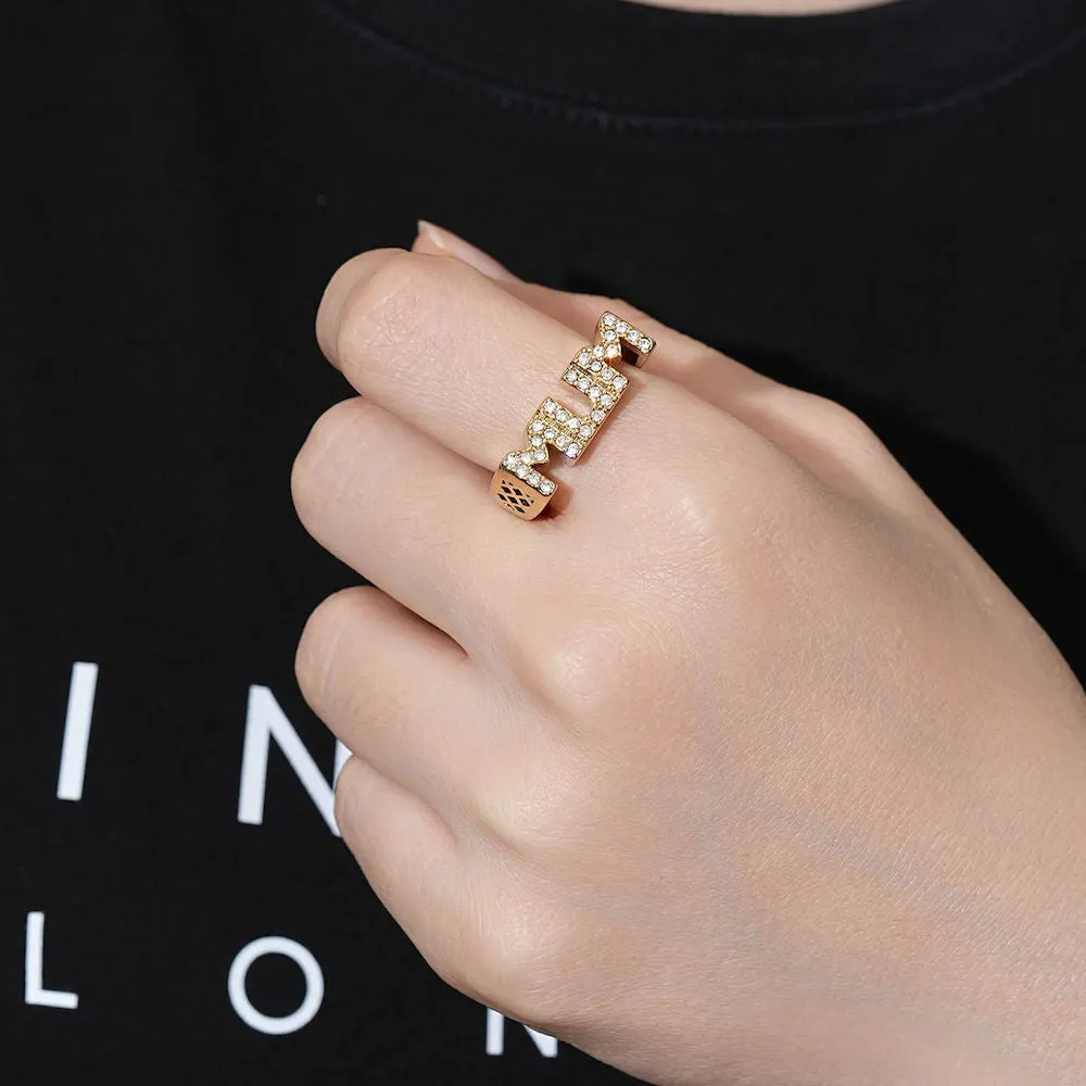 Gold Filled Bonded Mum Ring with Stones Size P Adjustable