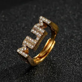 Gold Filled Bonded Mum Ring with Stones Size P Adjustable