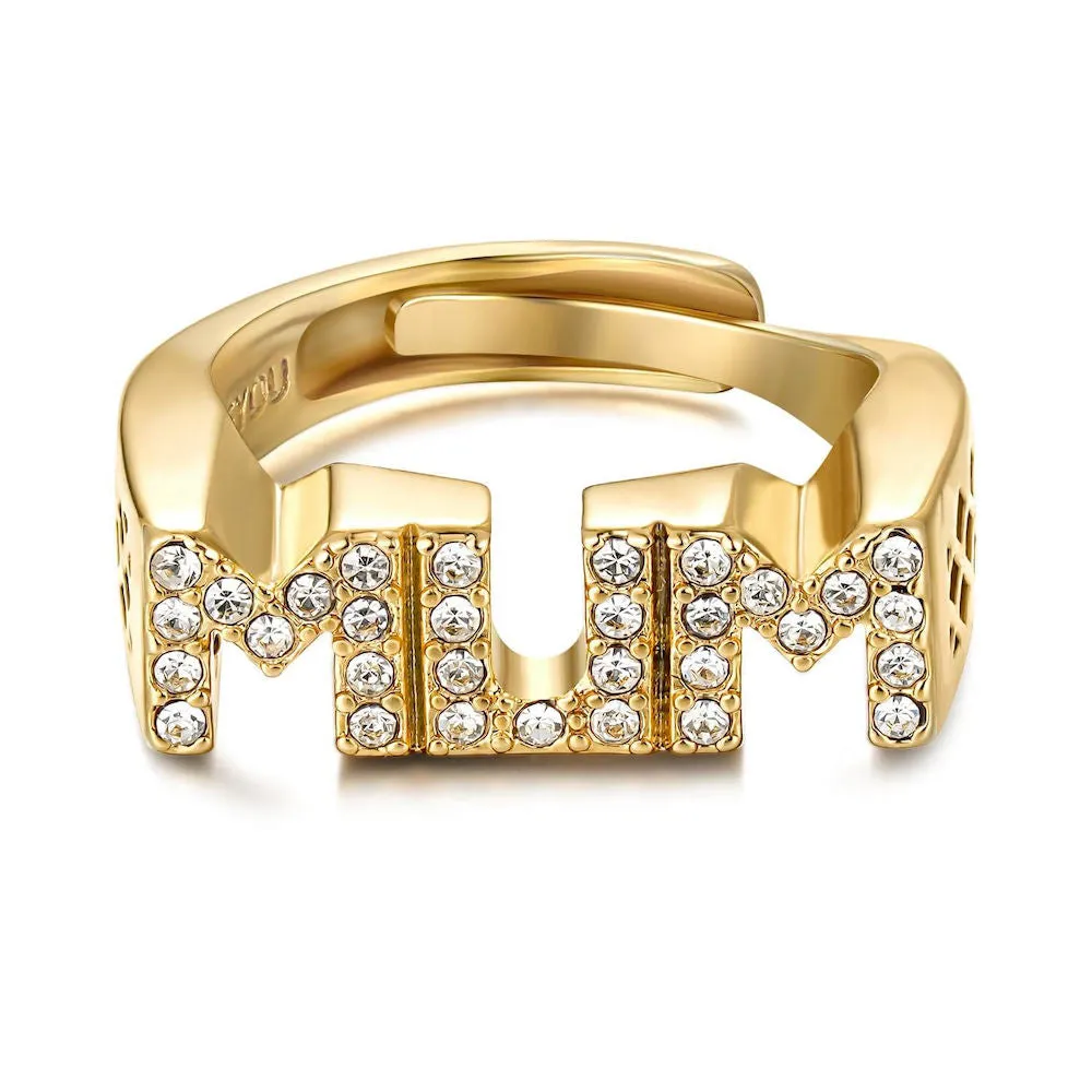 Gold Filled Bonded Mum Ring with Stones Size P Adjustable