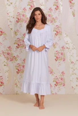 Heritage Cotton Flannel Embroidery Long Nightgown- Peri