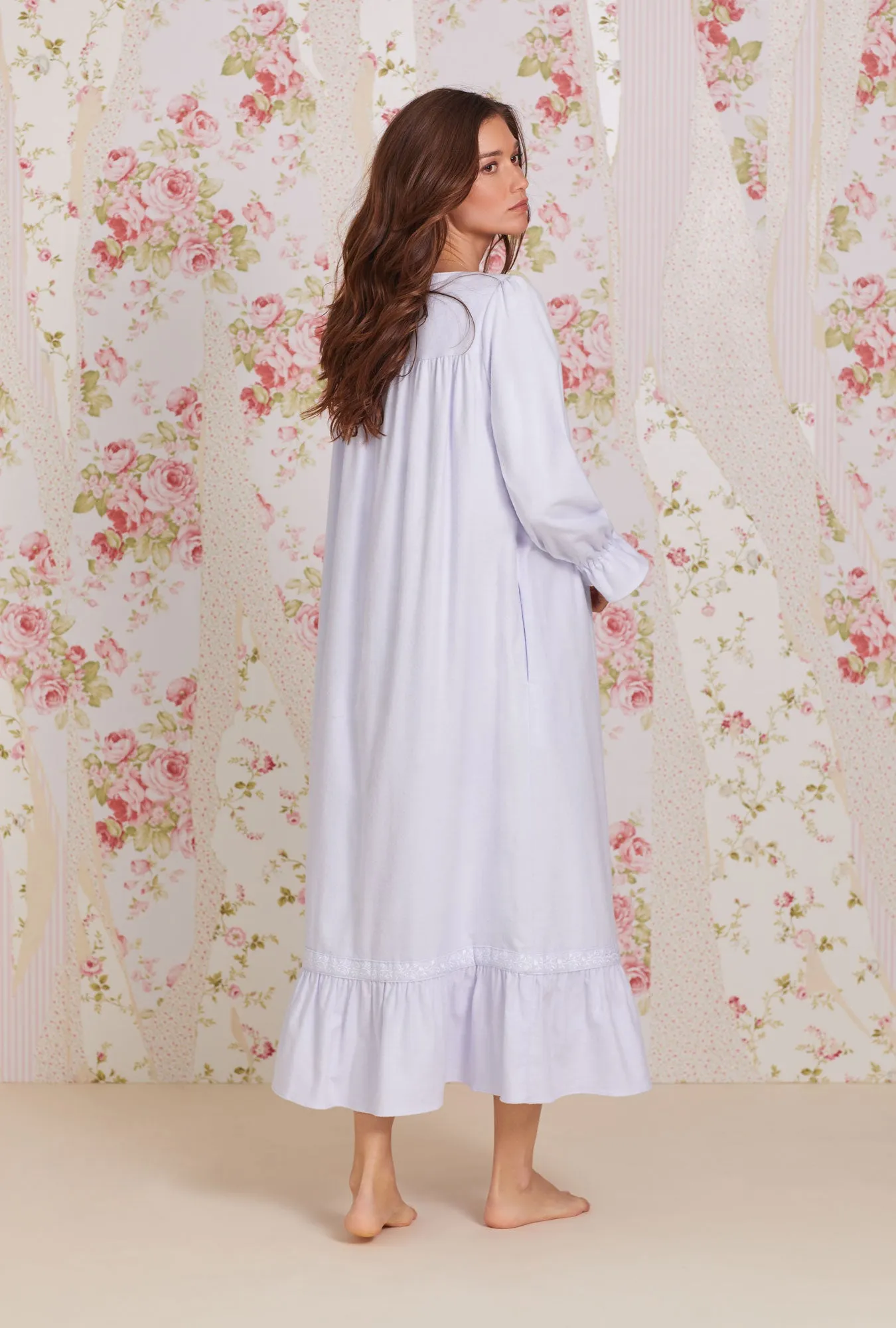 Heritage Cotton Flannel Embroidery Long Nightgown- Peri