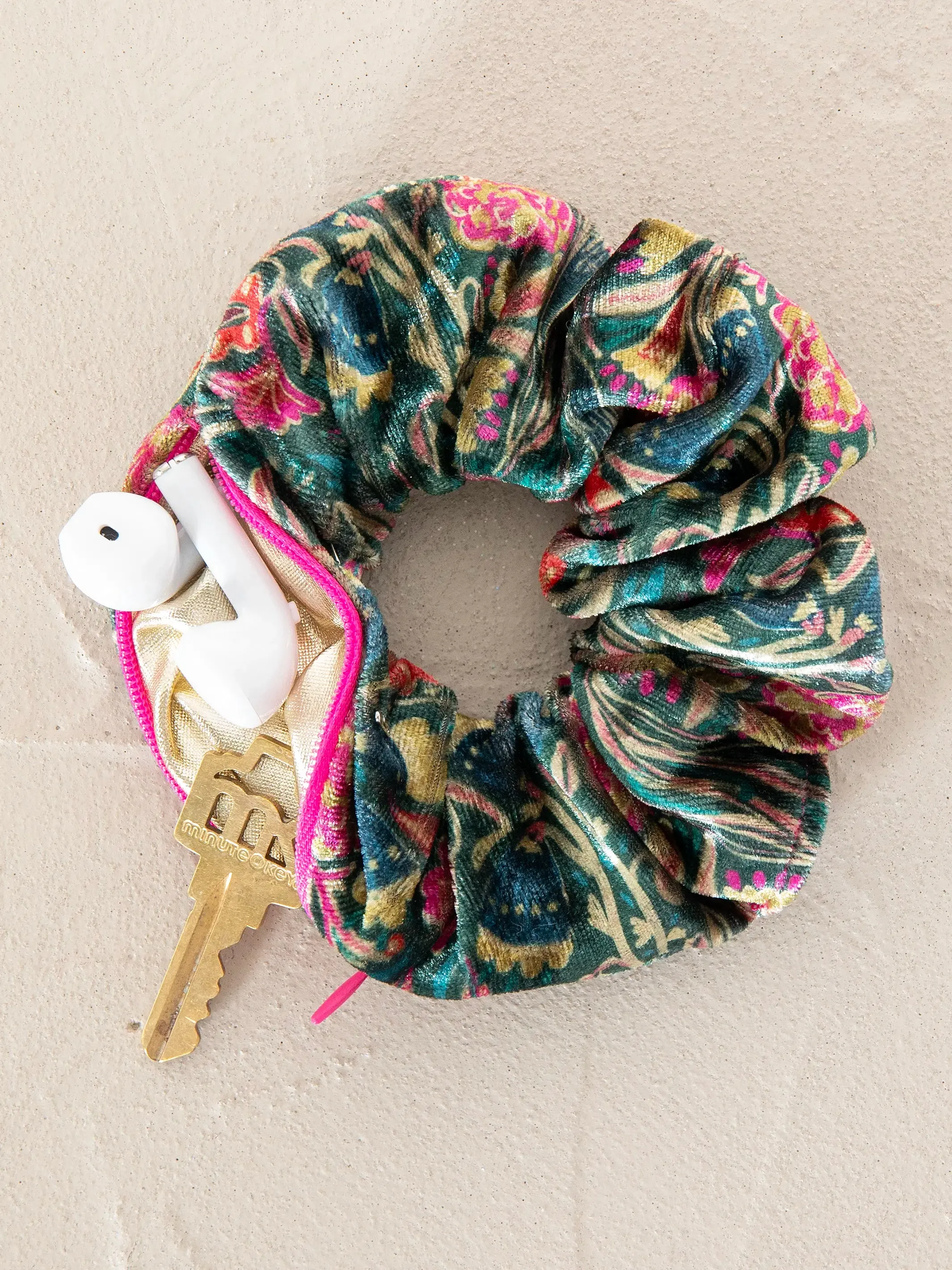 Hideaway Scrunchie - Green Lined Floral