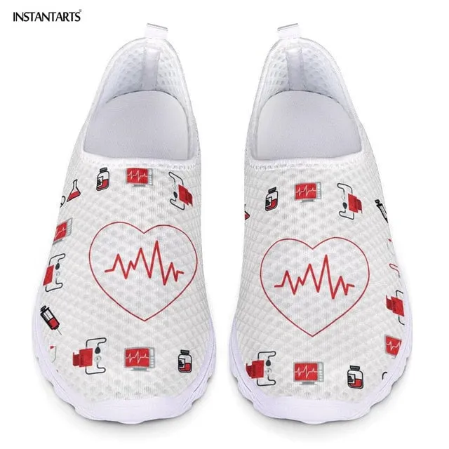 INSTANTARTS New Cartoon Nurse Doctor Print Women Sneakers Slip On Light Mesh Shoes Summer Breathable Flats Shoes Zapatos planos