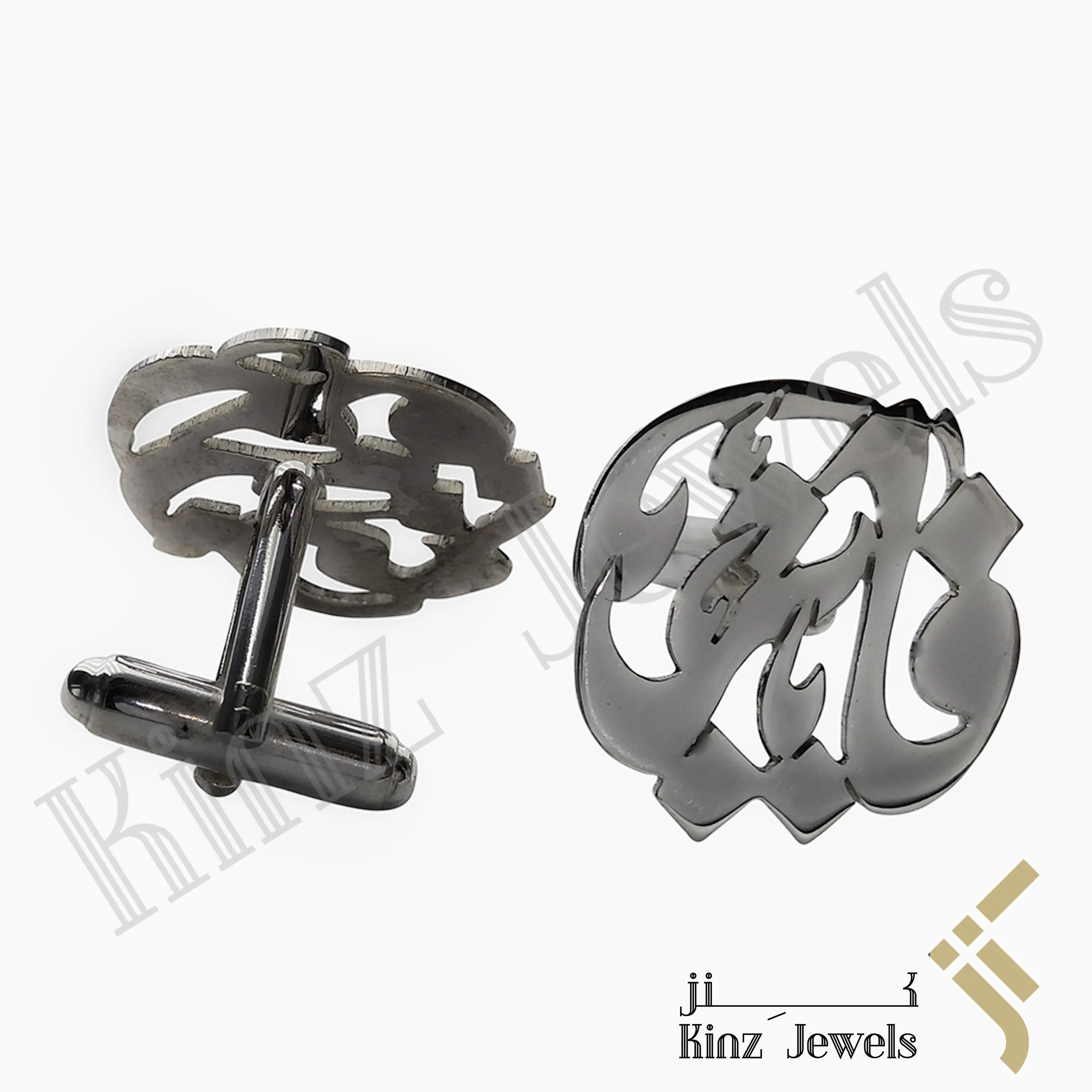 Kinz Customized High Quality Sterling Silver Cufflinks Rhodium Vermeil - Arabic or English