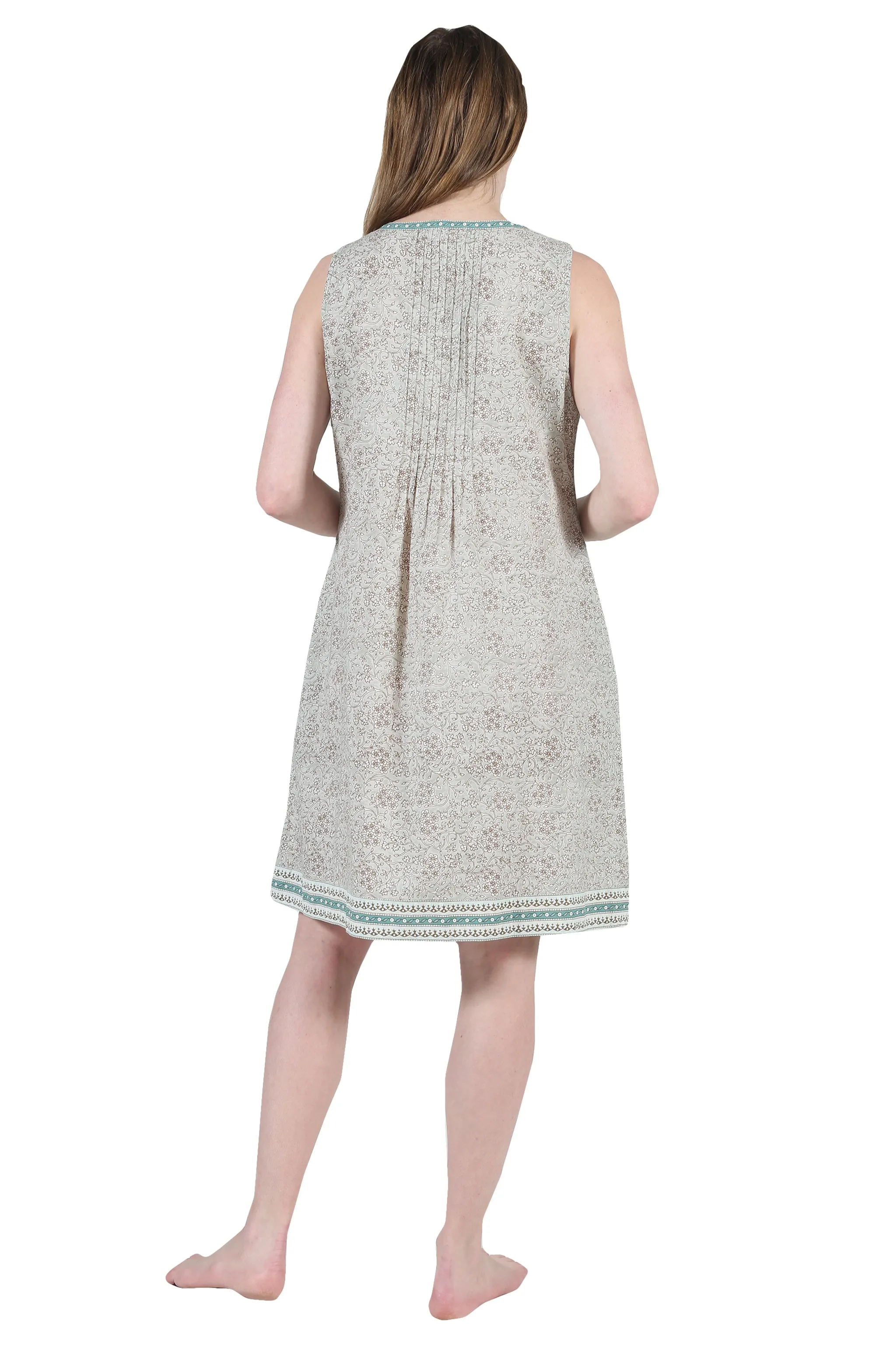 La Cera Sleeveless 100% Cotton Print Celedon Chemise