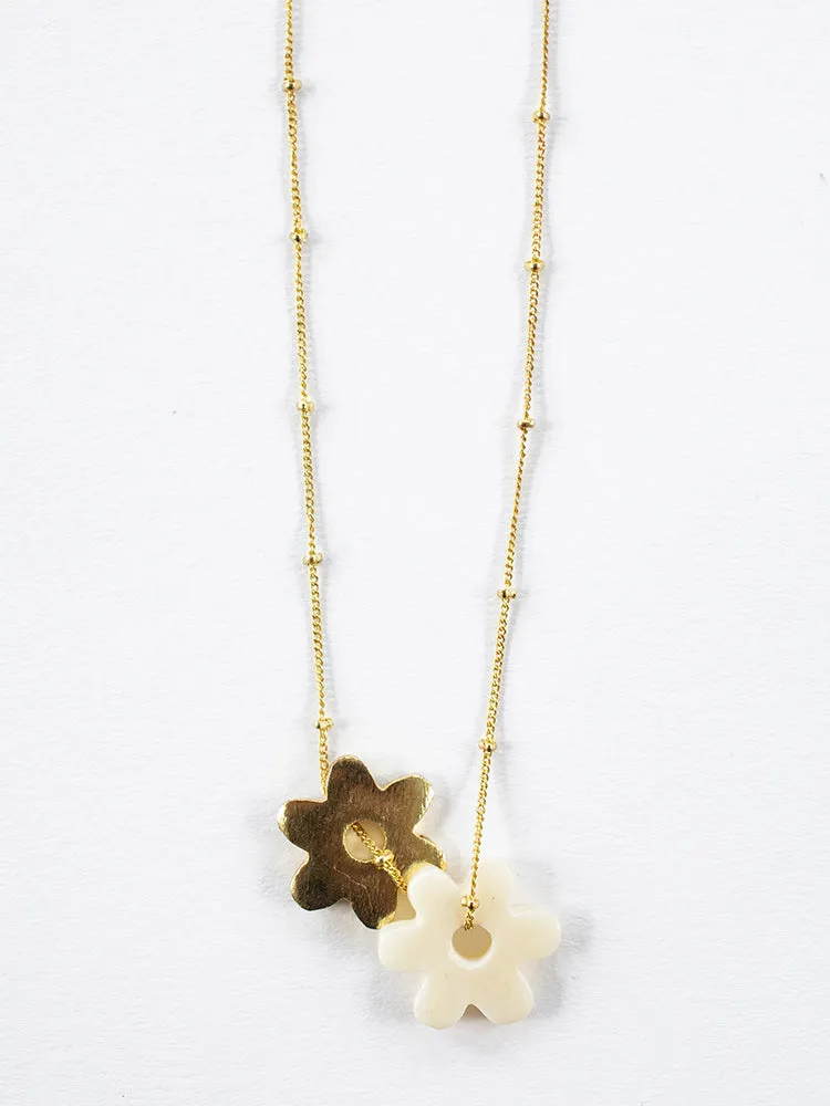 Layered Flower Necklace - Gold