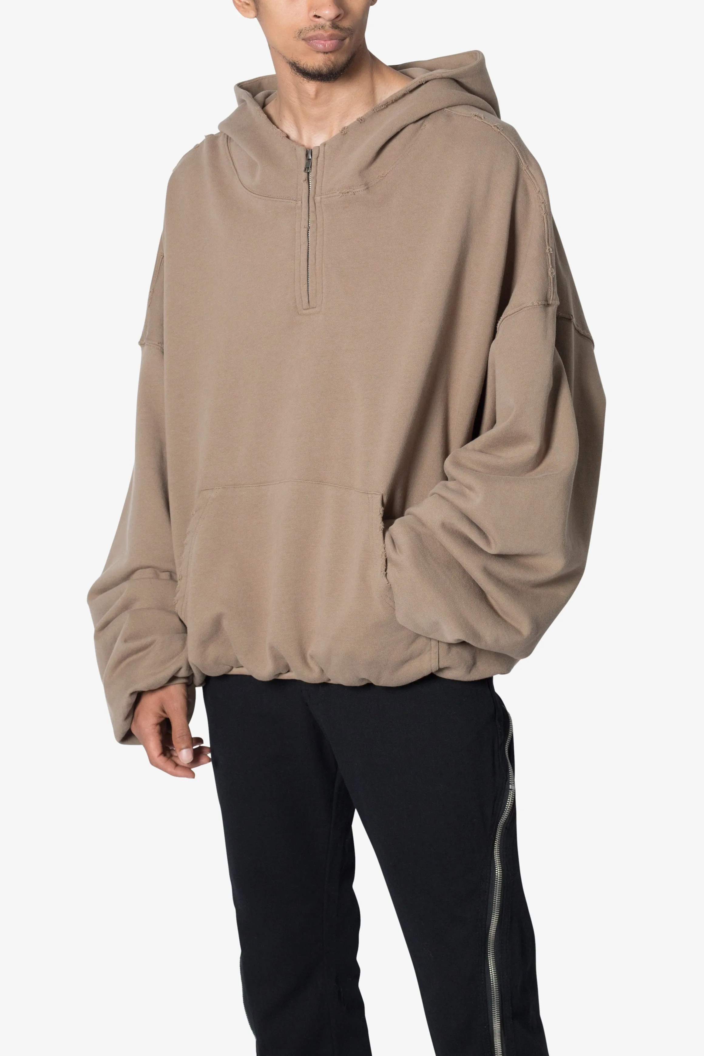 Lined Baggy 3/4 Zip Hoodie - Washed Earth