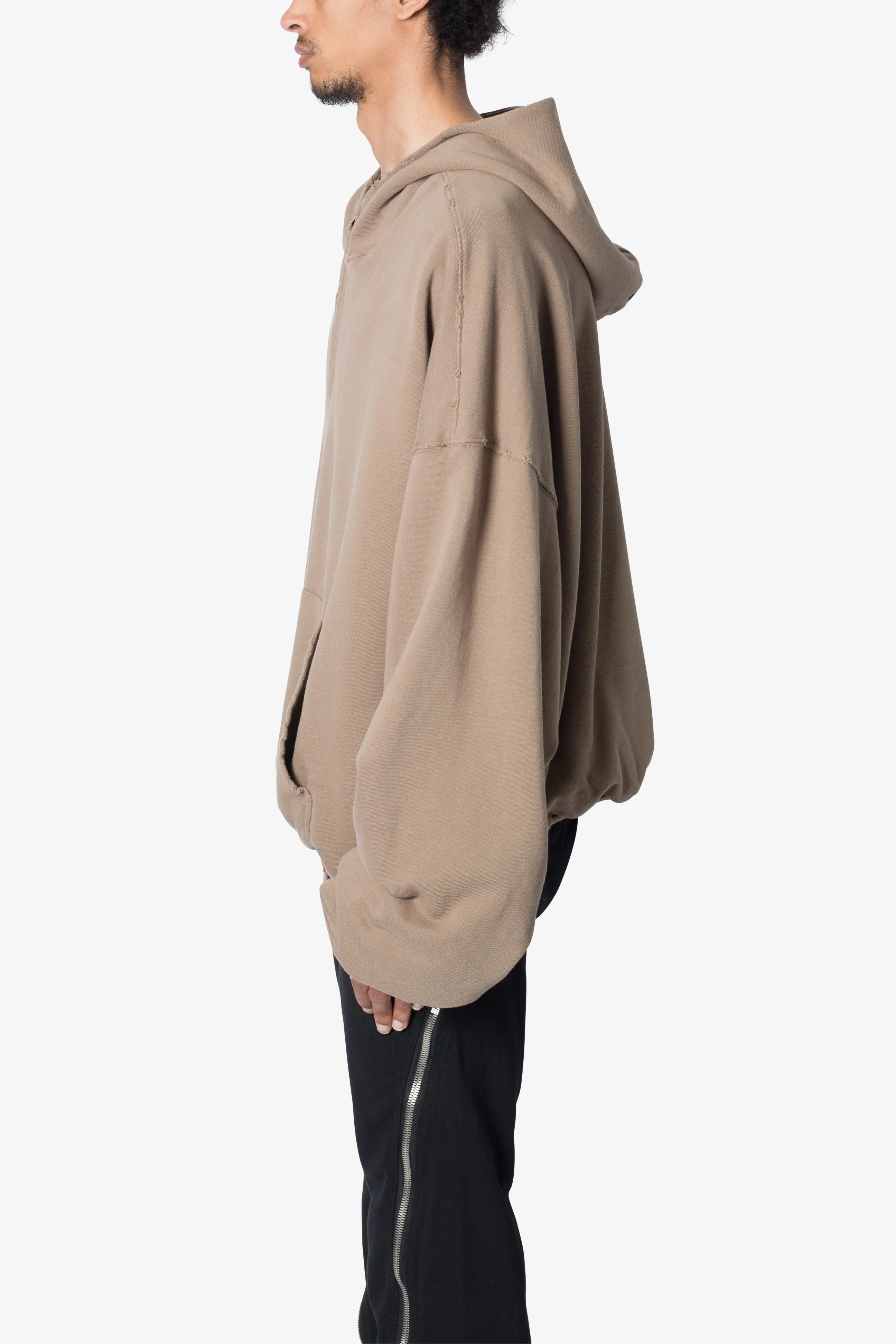Lined Baggy 3/4 Zip Hoodie - Washed Earth