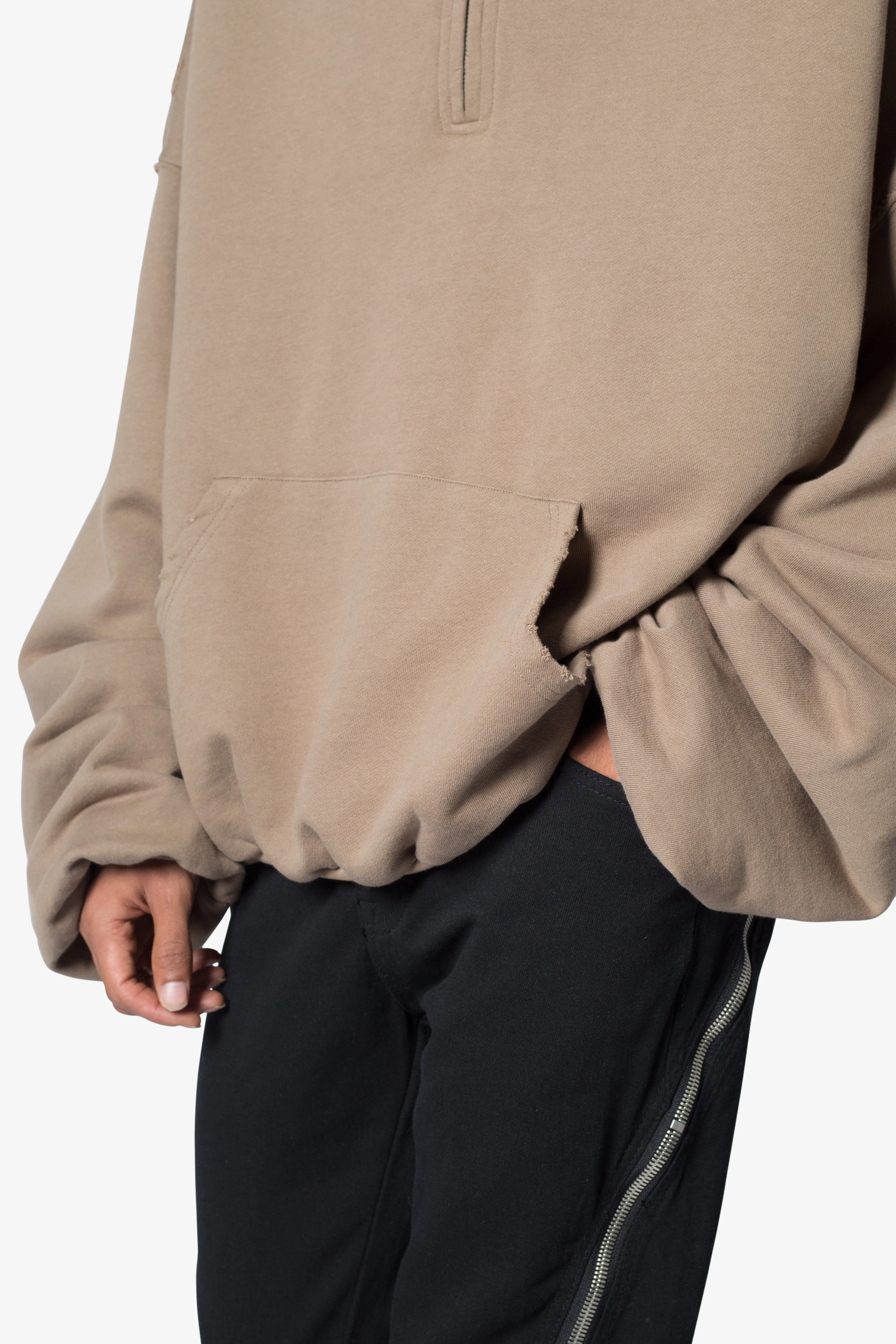 Lined Baggy 3/4 Zip Hoodie - Washed Earth