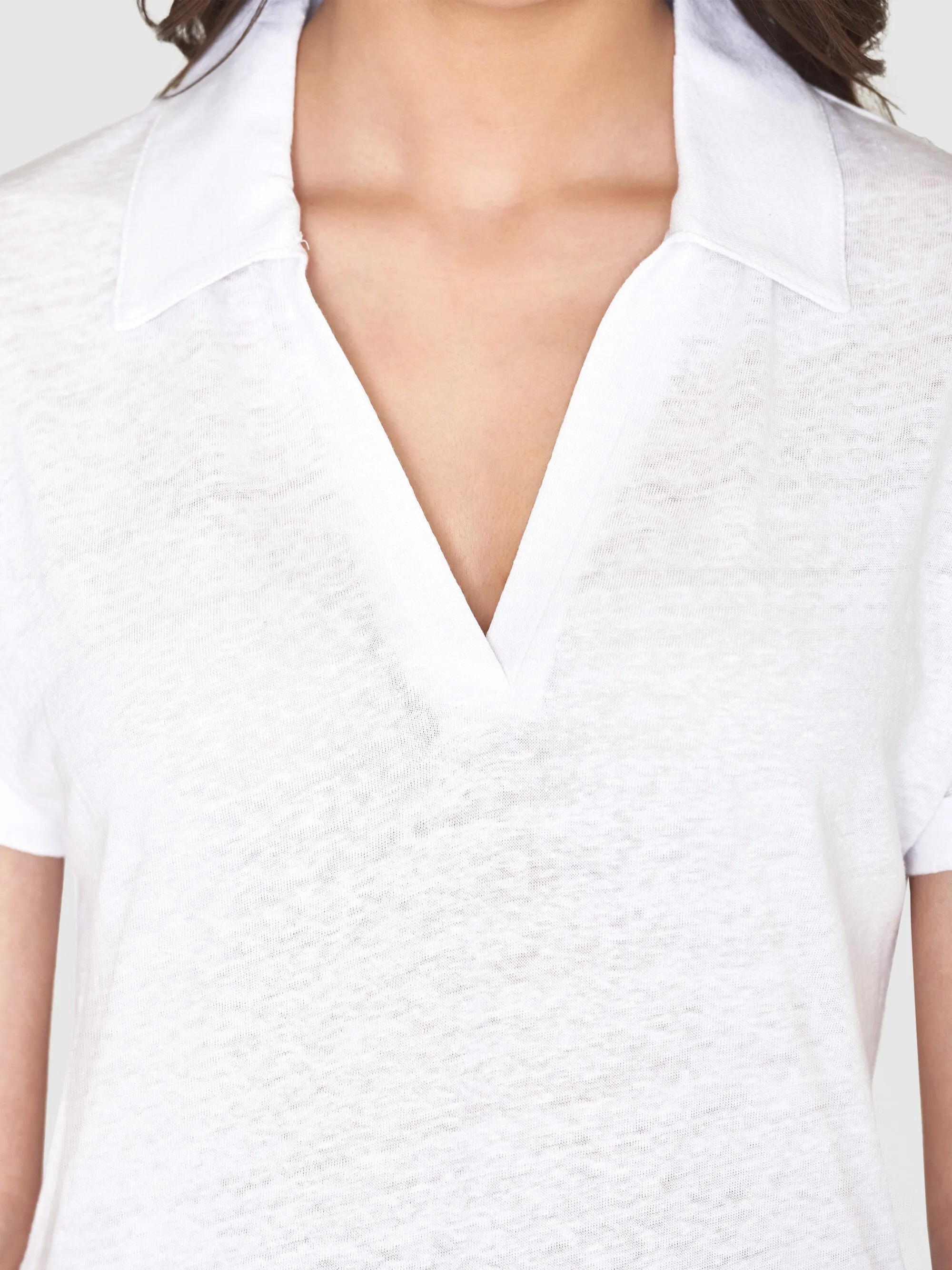Linen bat sleeve polo - GOTS/Vegan - Bright White