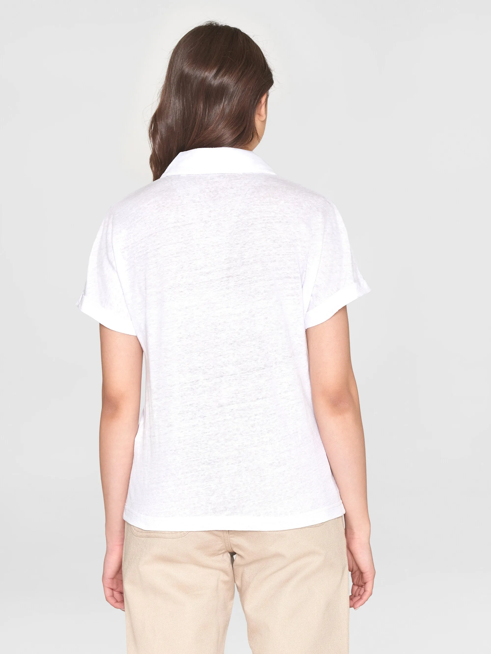 Linen bat sleeve polo - GOTS/Vegan - Bright White