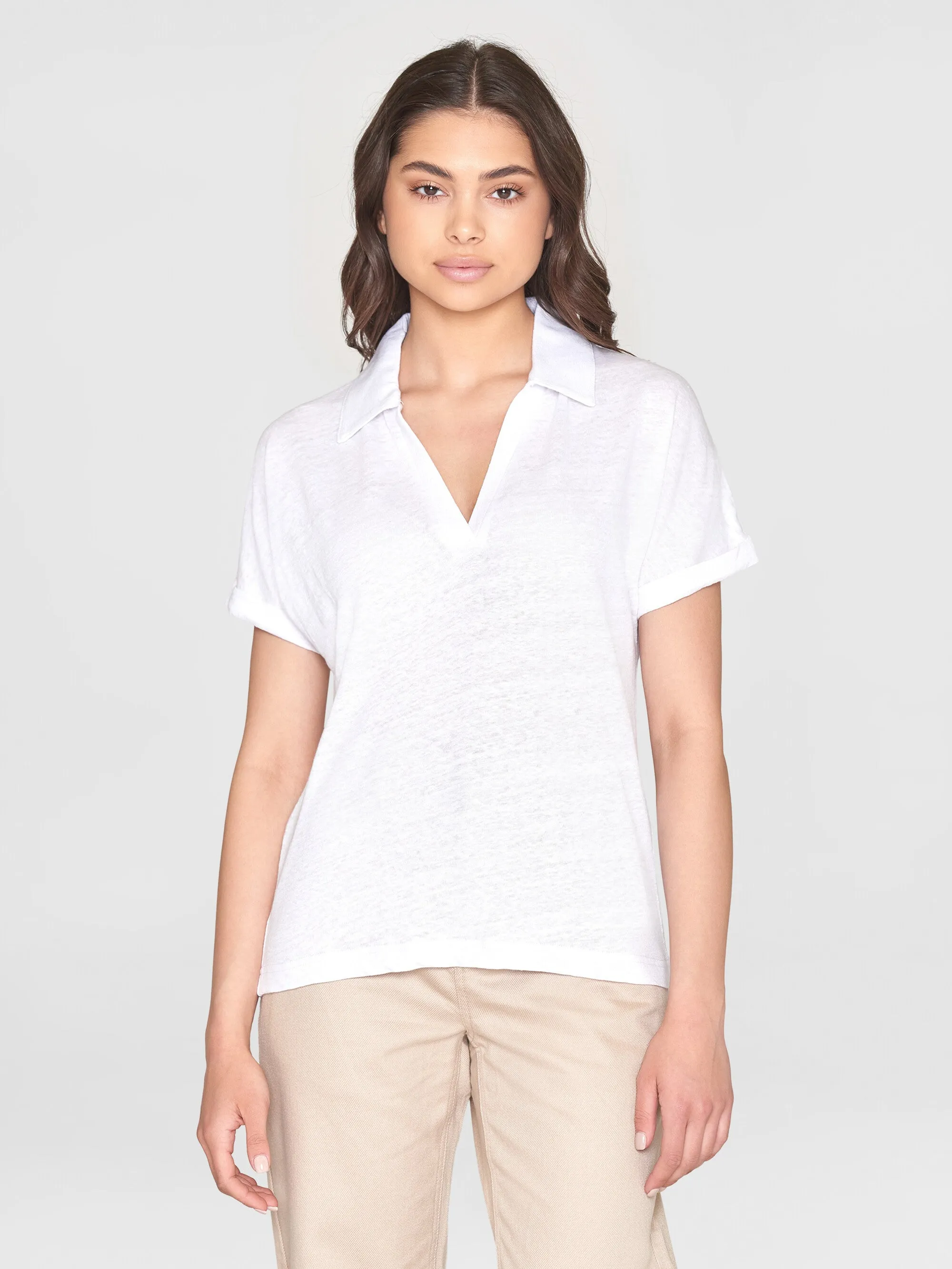 Linen bat sleeve polo - GOTS/Vegan - Bright White