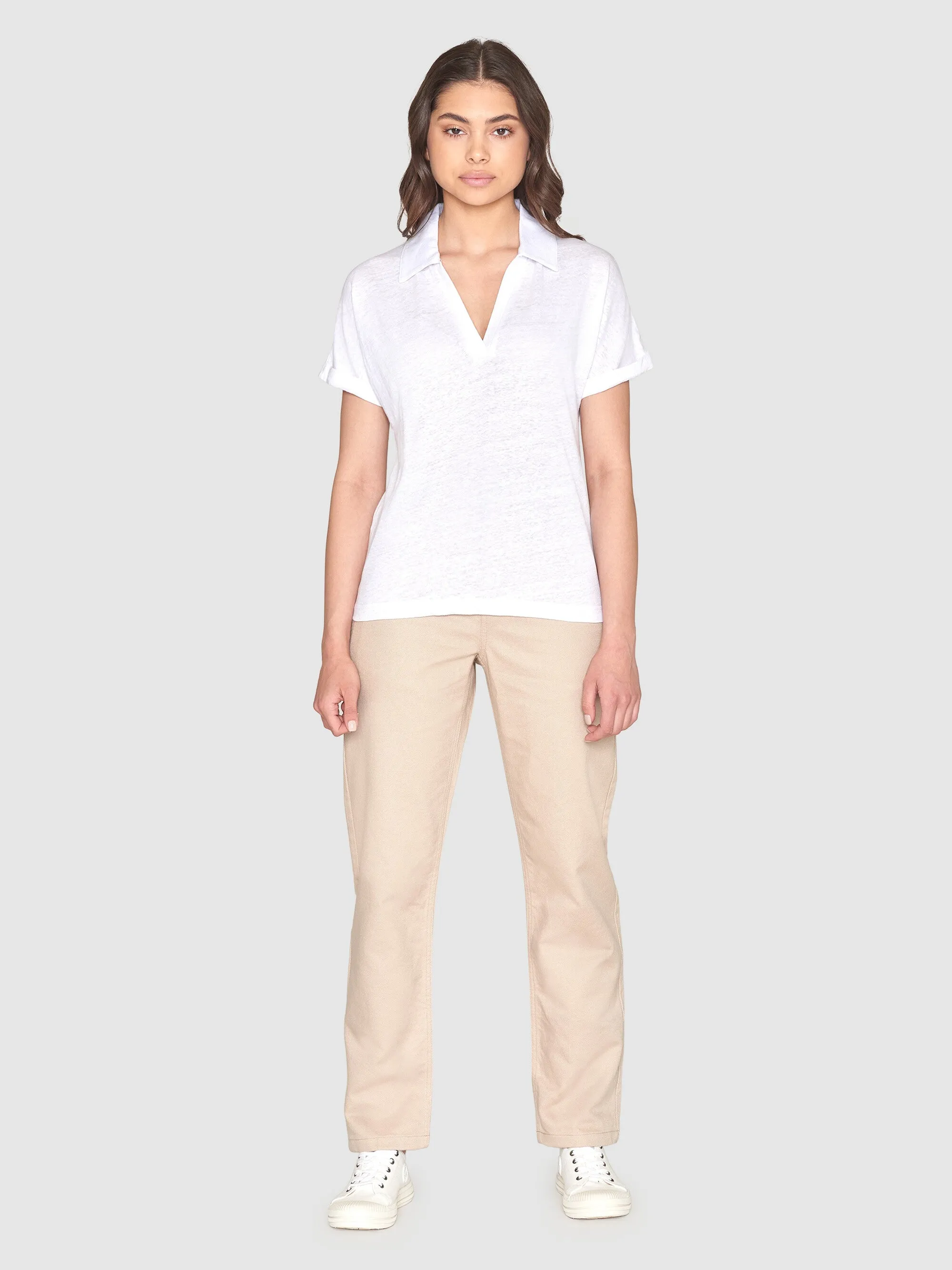 Linen bat sleeve polo - GOTS/Vegan - Bright White