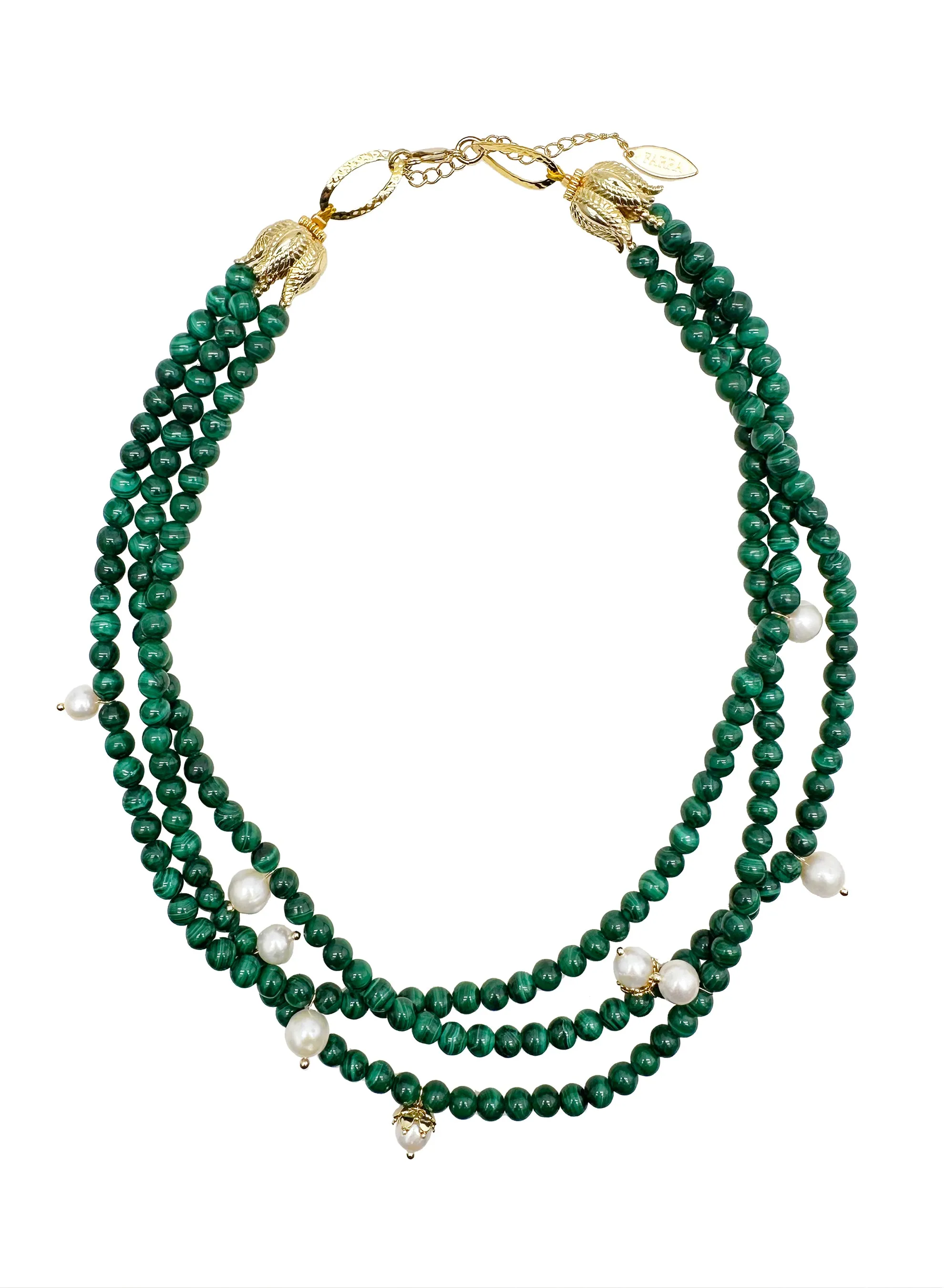 Malachite & Freshwater Pearls Triple Strands Necklace KN028