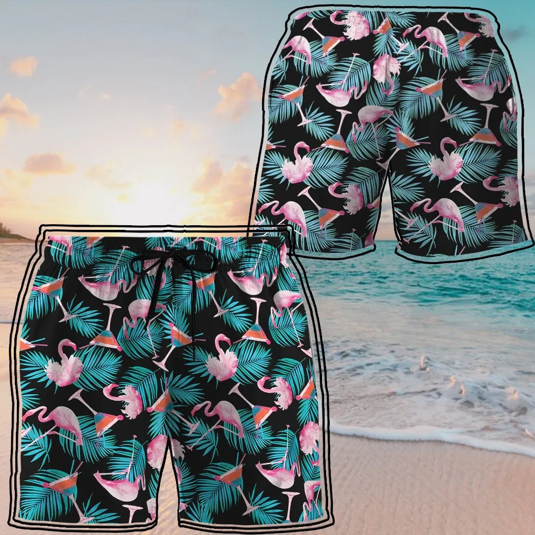 Martini Flamingo Hawaiian Beach Shorts