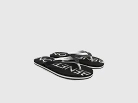 Men's Black Brand Logo Thong Flip-Flops