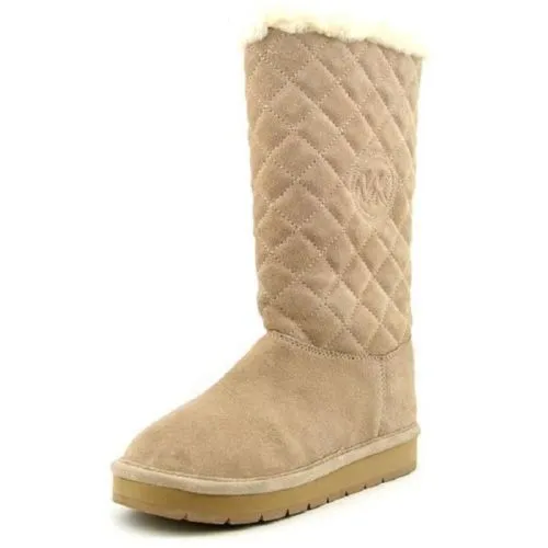 Michael Kors Sandy Quilted pieced Tall Boots khaki suede fur sherpa,Size  6