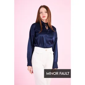 (Minor Fault) Navy Knotted Collar Satin Top