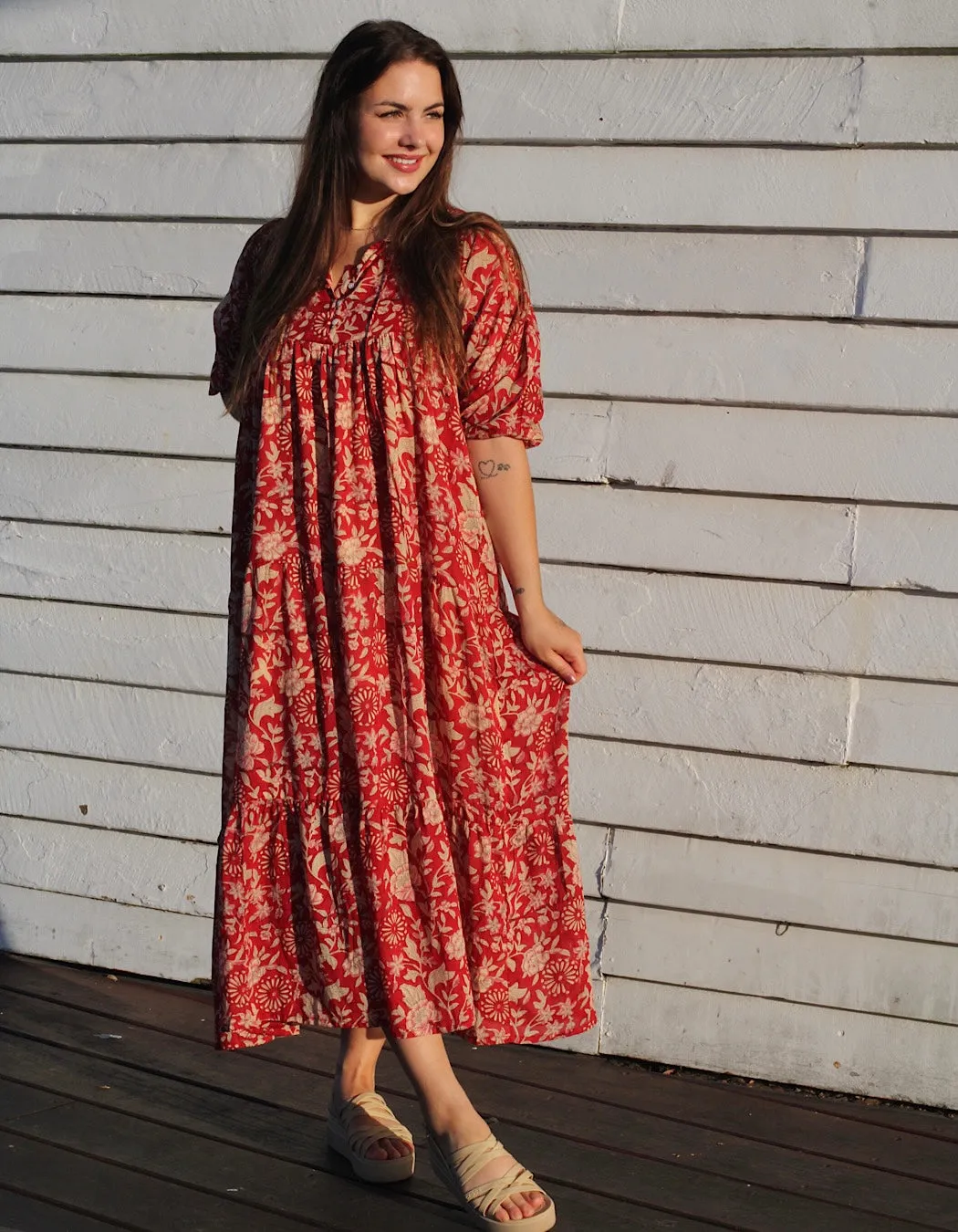 Neera Midi in Rouge Indian Rose-Lined