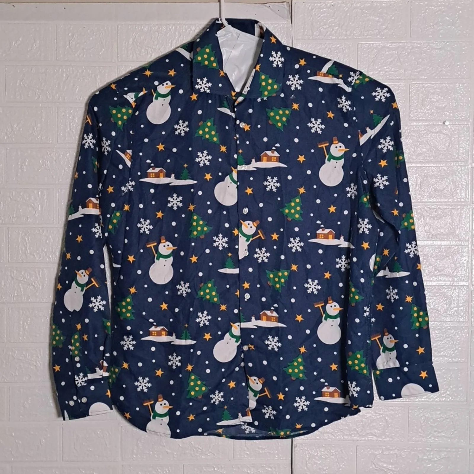 New Suitmeister Men's Christmas Snow Scene Shirt Blue