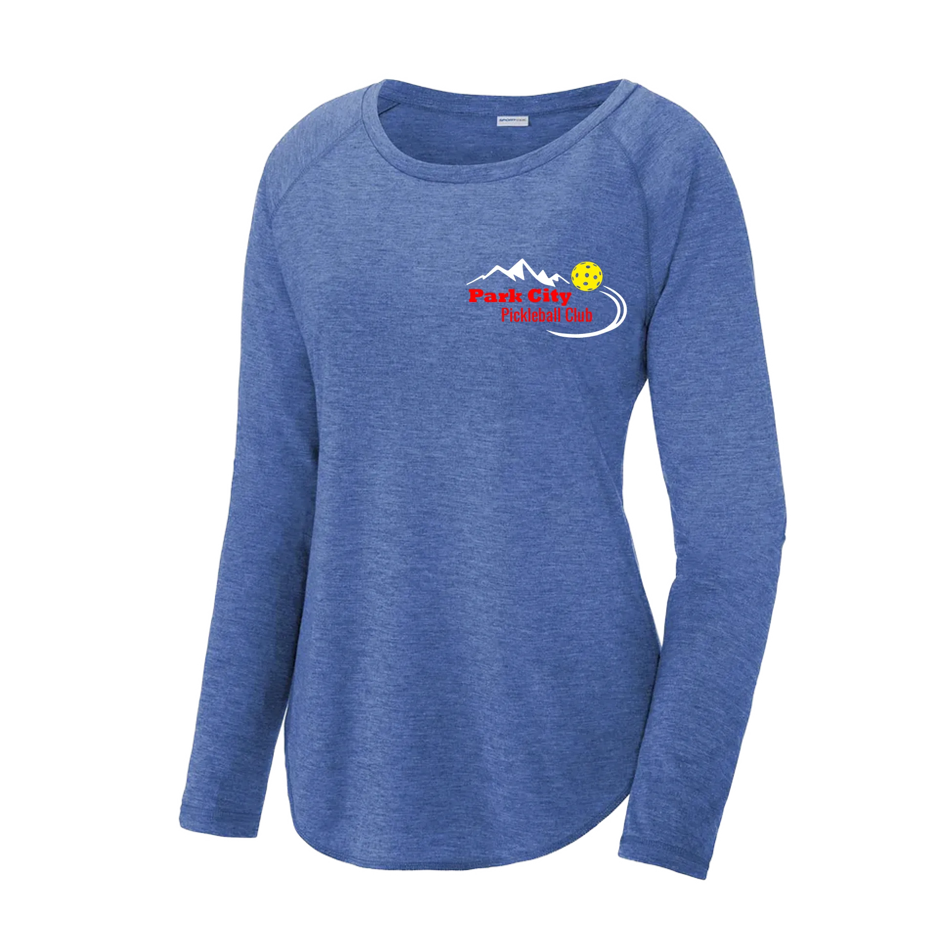 Park City Pickleball Club (Red Words) Customizable | Women's Long Sleeve Scoop Neck Pickleball Shirts | 75/13/12 Poly/Cotton/Rayon