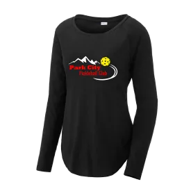 Park City Pickleball Club (Red Words) Customizable | Women's Long Sleeve Scoop Neck Pickleball Shirts | 75/13/12 Poly/Cotton/Rayon