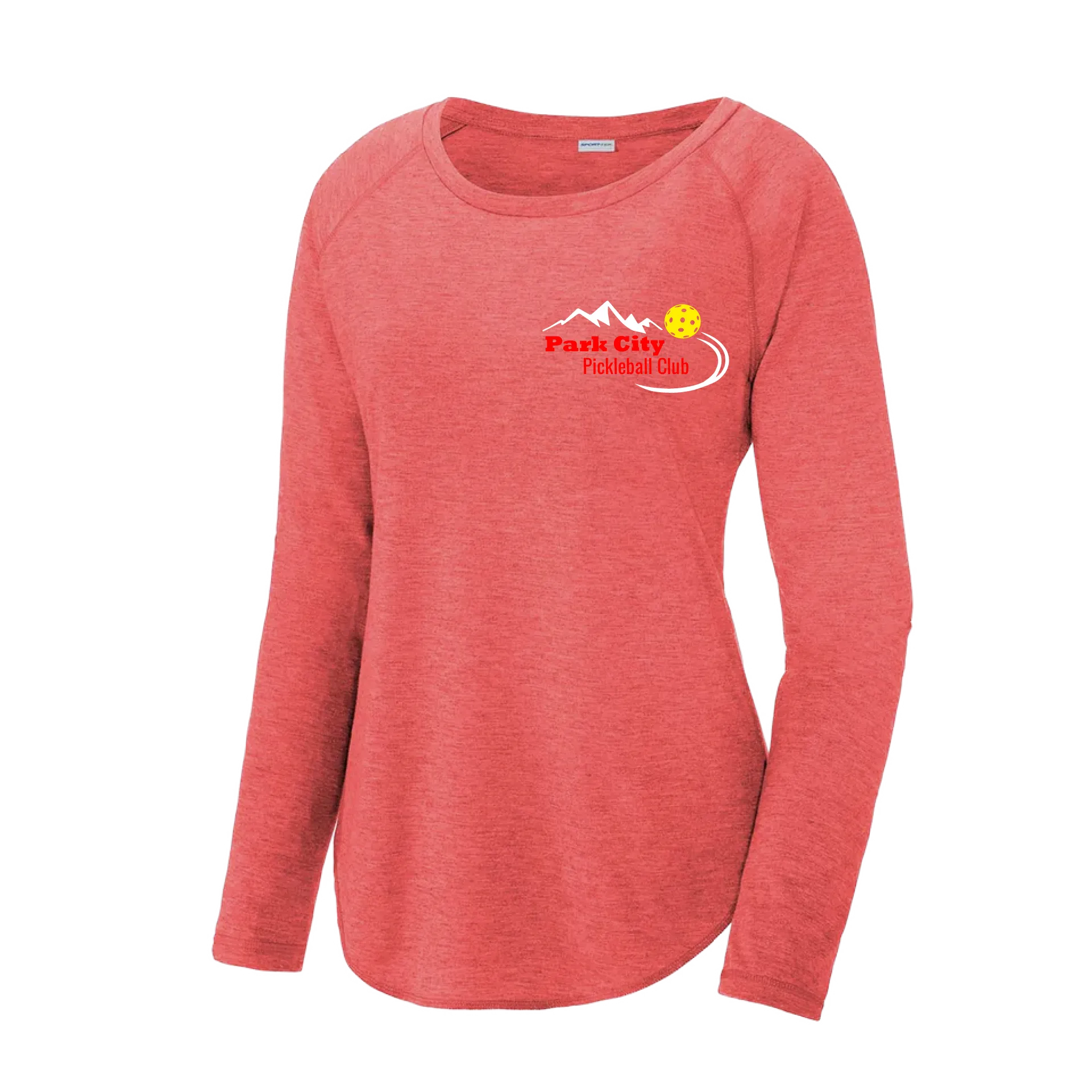 Park City Pickleball Club (Red Words) Customizable | Women's Long Sleeve Scoop Neck Pickleball Shirts | 75/13/12 Poly/Cotton/Rayon