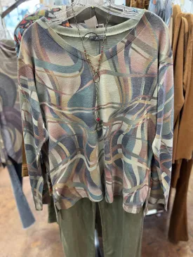 Print v-neck LS top
