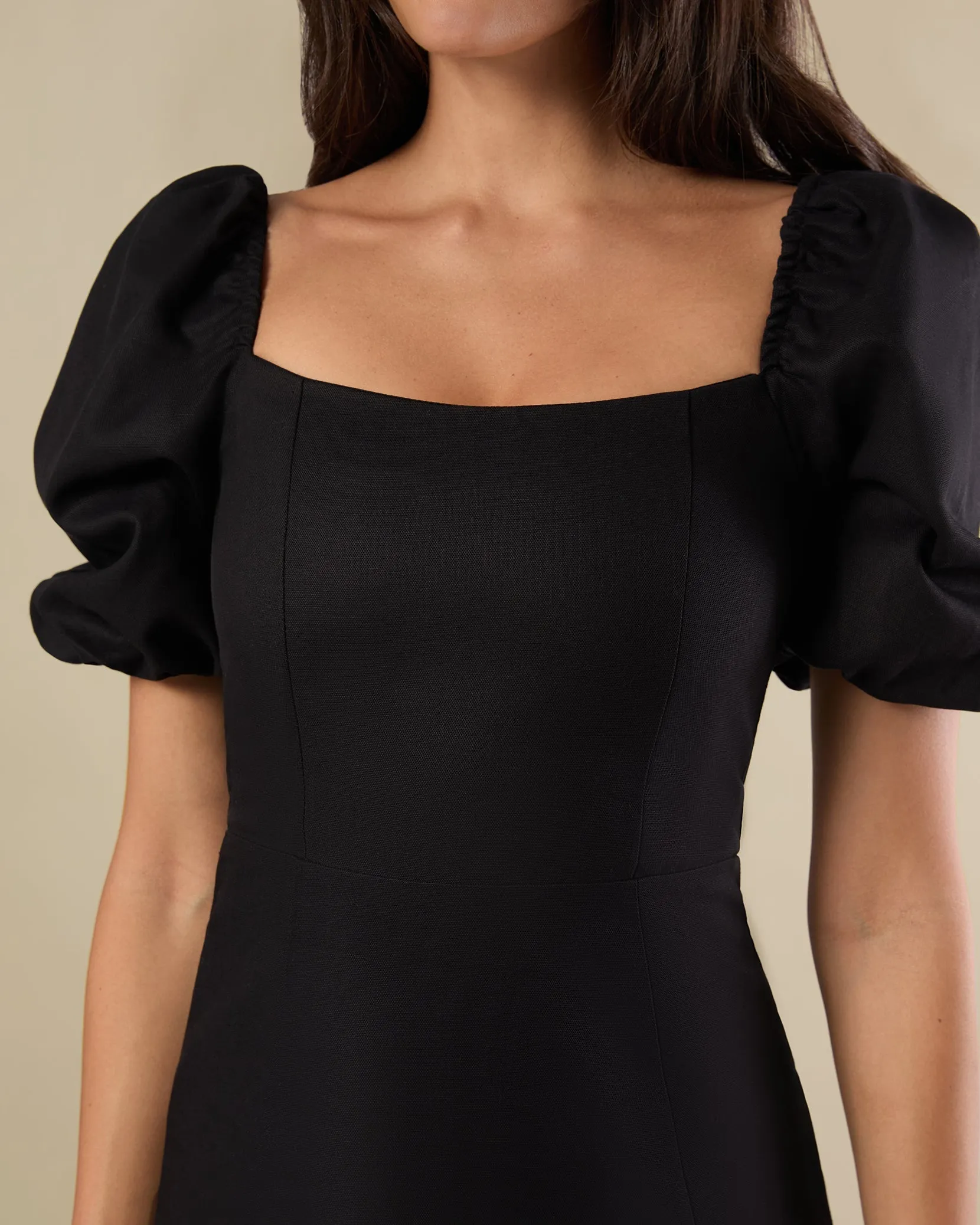 Puff Sleeve Linen Mini Dress