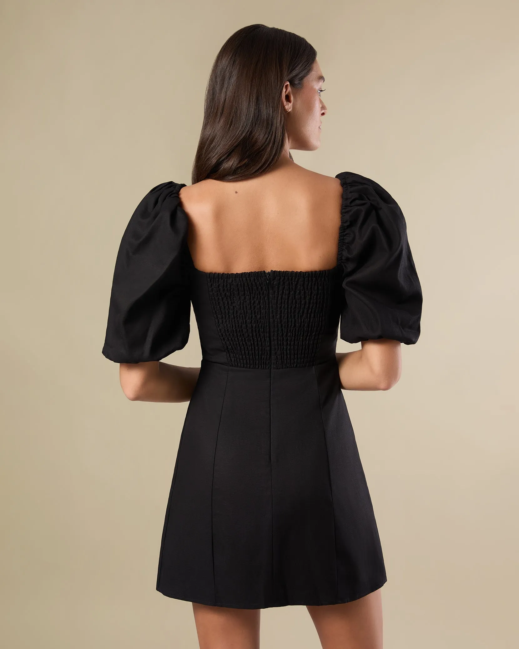 Puff Sleeve Linen Mini Dress