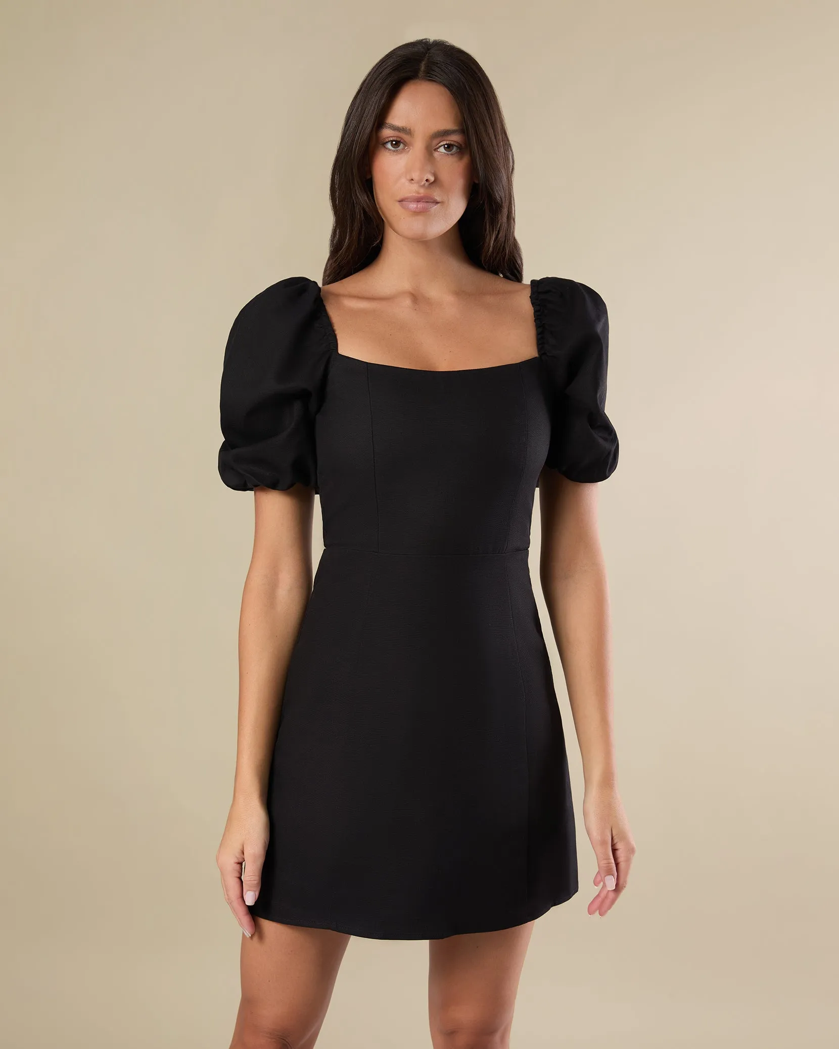 Puff Sleeve Linen Mini Dress