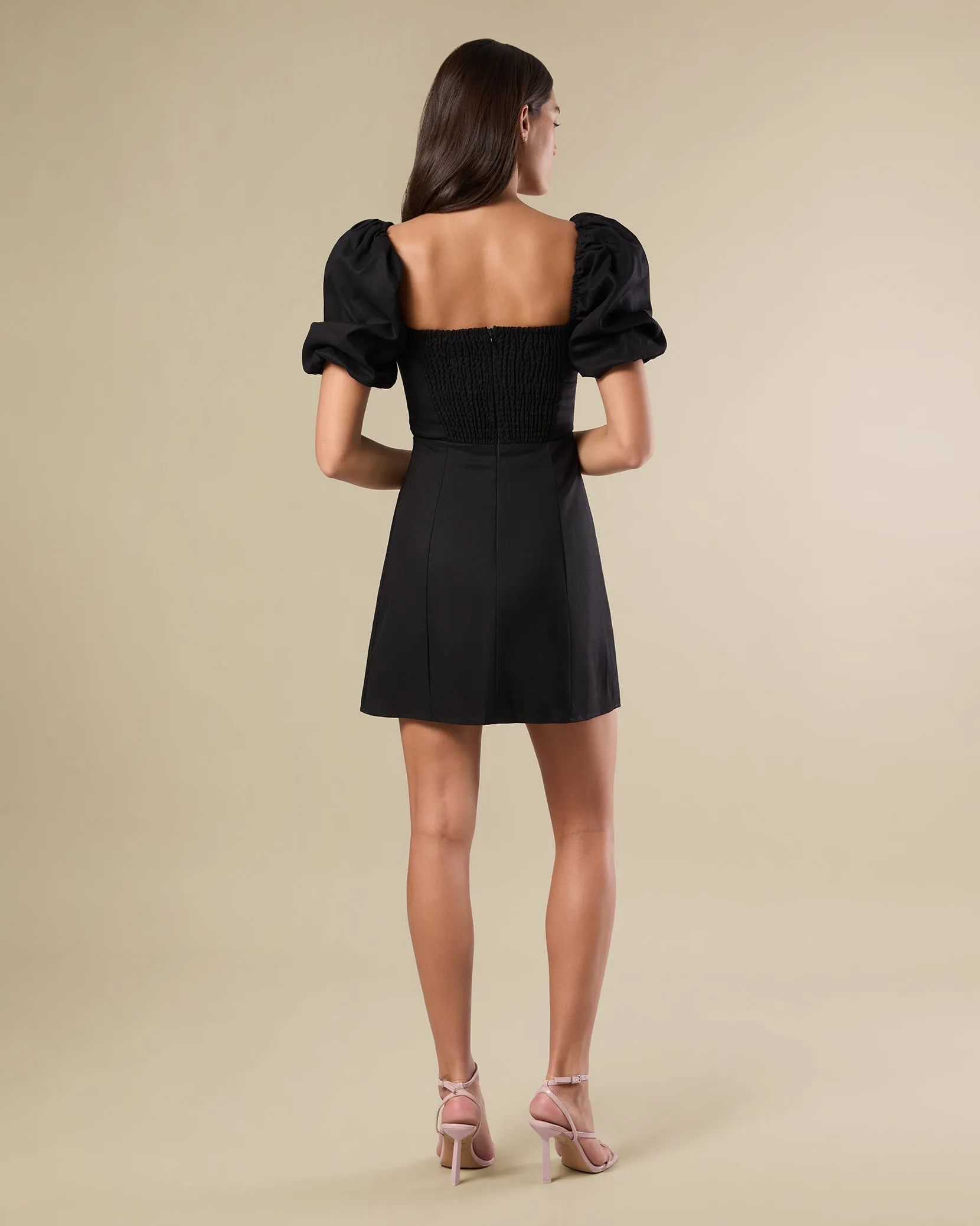 Puff Sleeve Linen Mini Dress