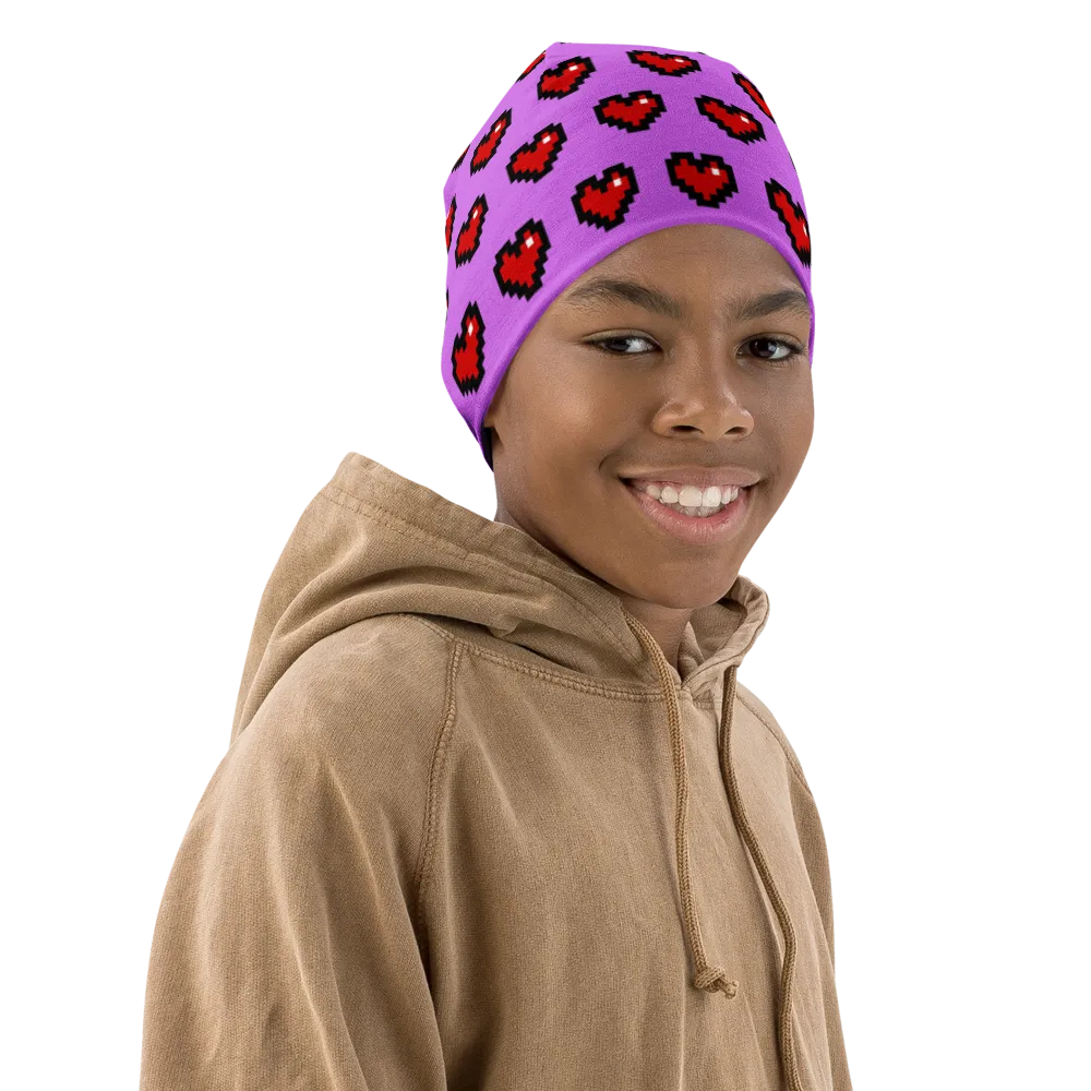 Purple Squad Hearts Kids Beanie