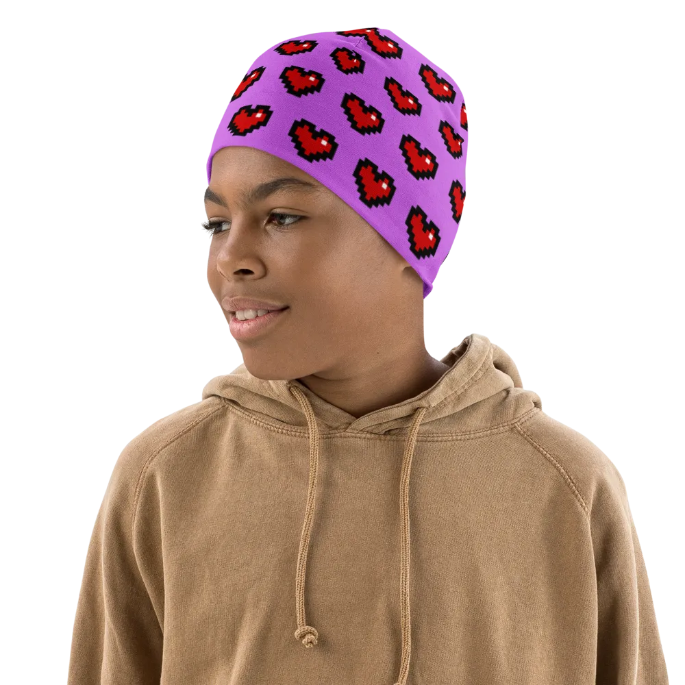 Purple Squad Hearts Kids Beanie