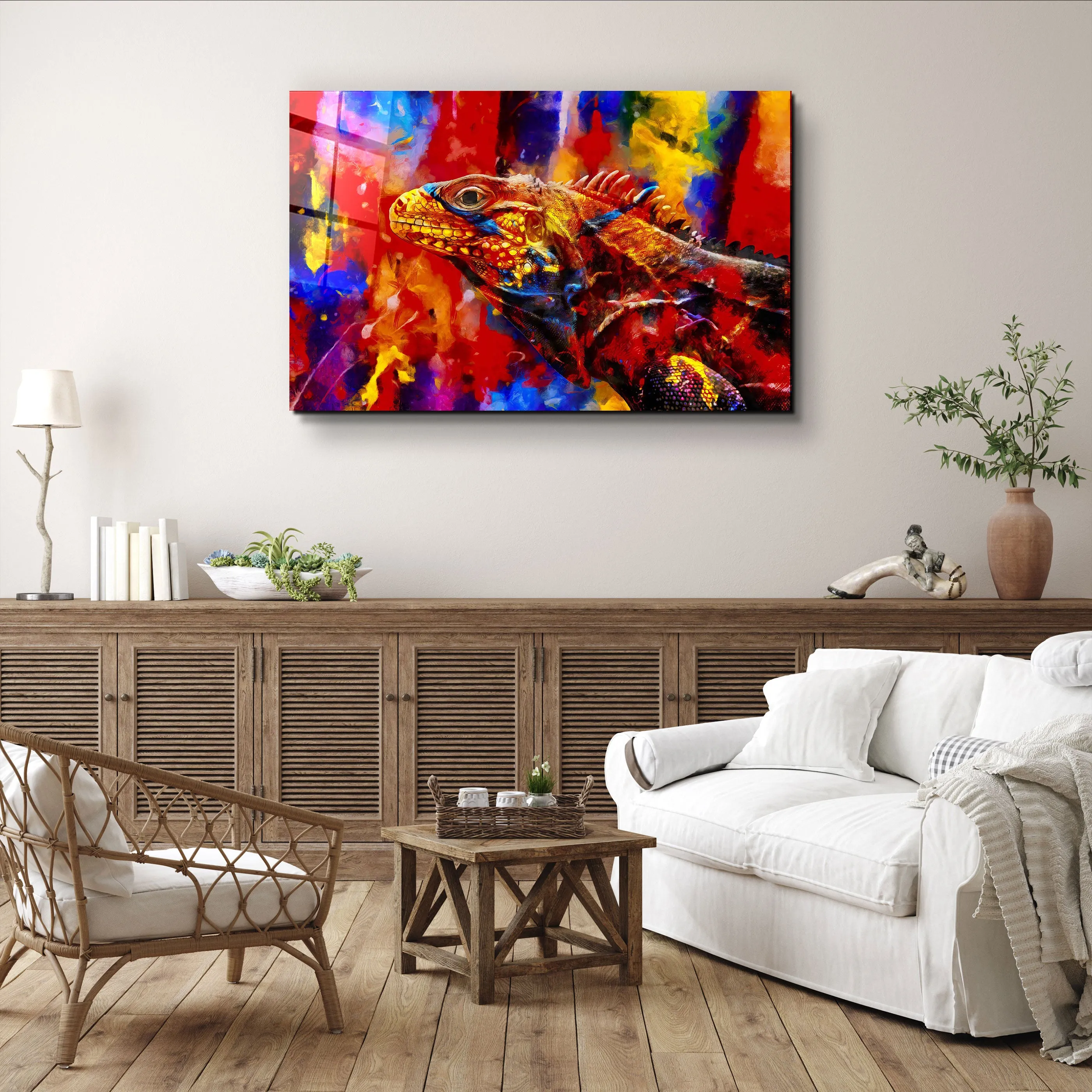 ・"Abstract Colorful Iguana"・Glass Wall Art