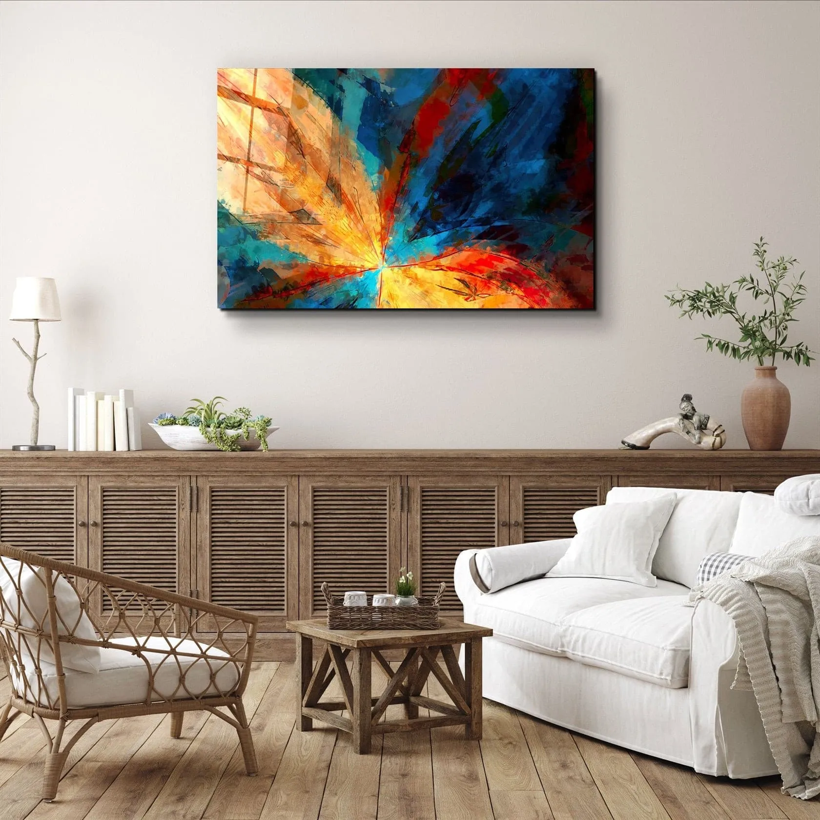 ・"Abstract Colorful Leaves"・Glass Wall Art
