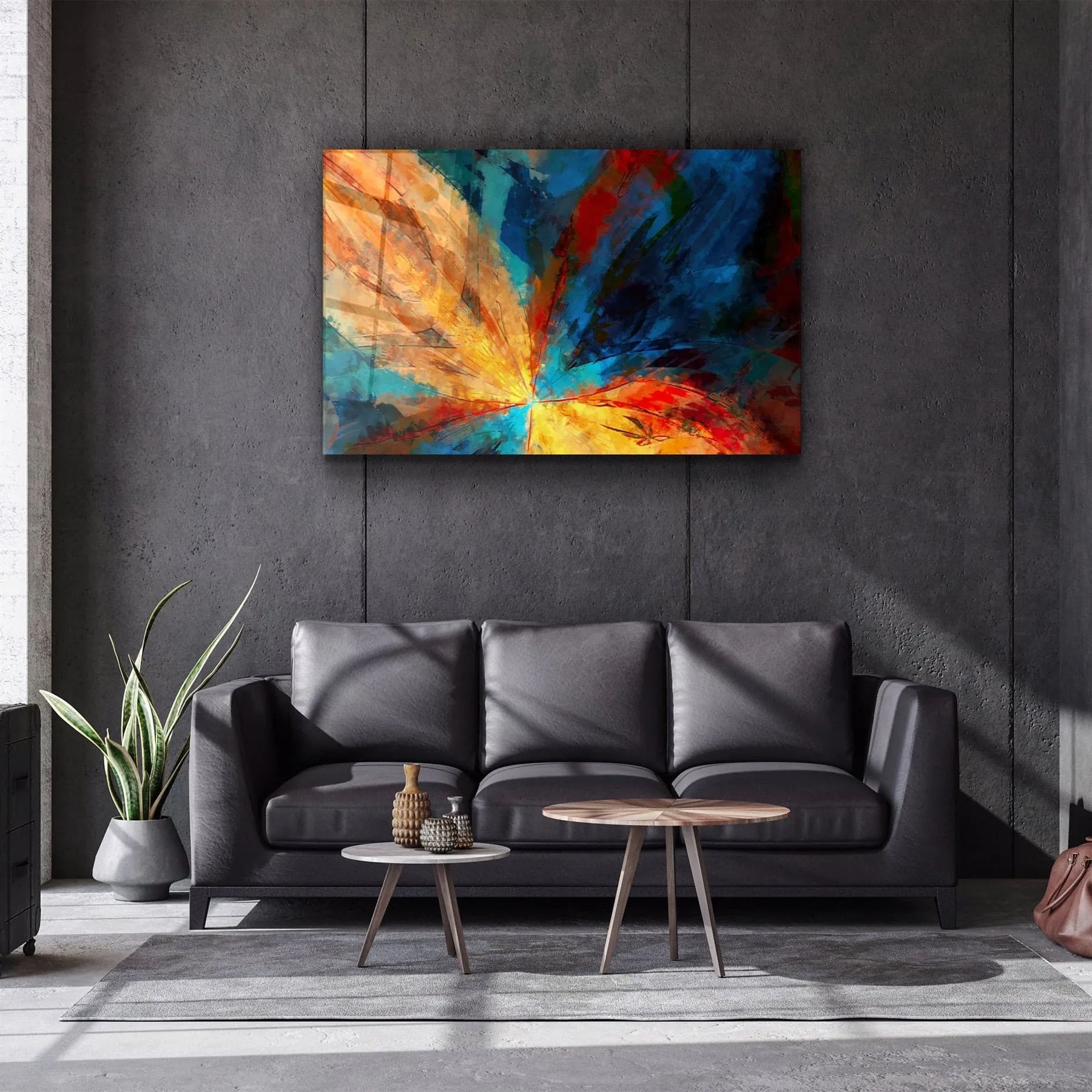 ・"Abstract Colorful Leaves"・Glass Wall Art