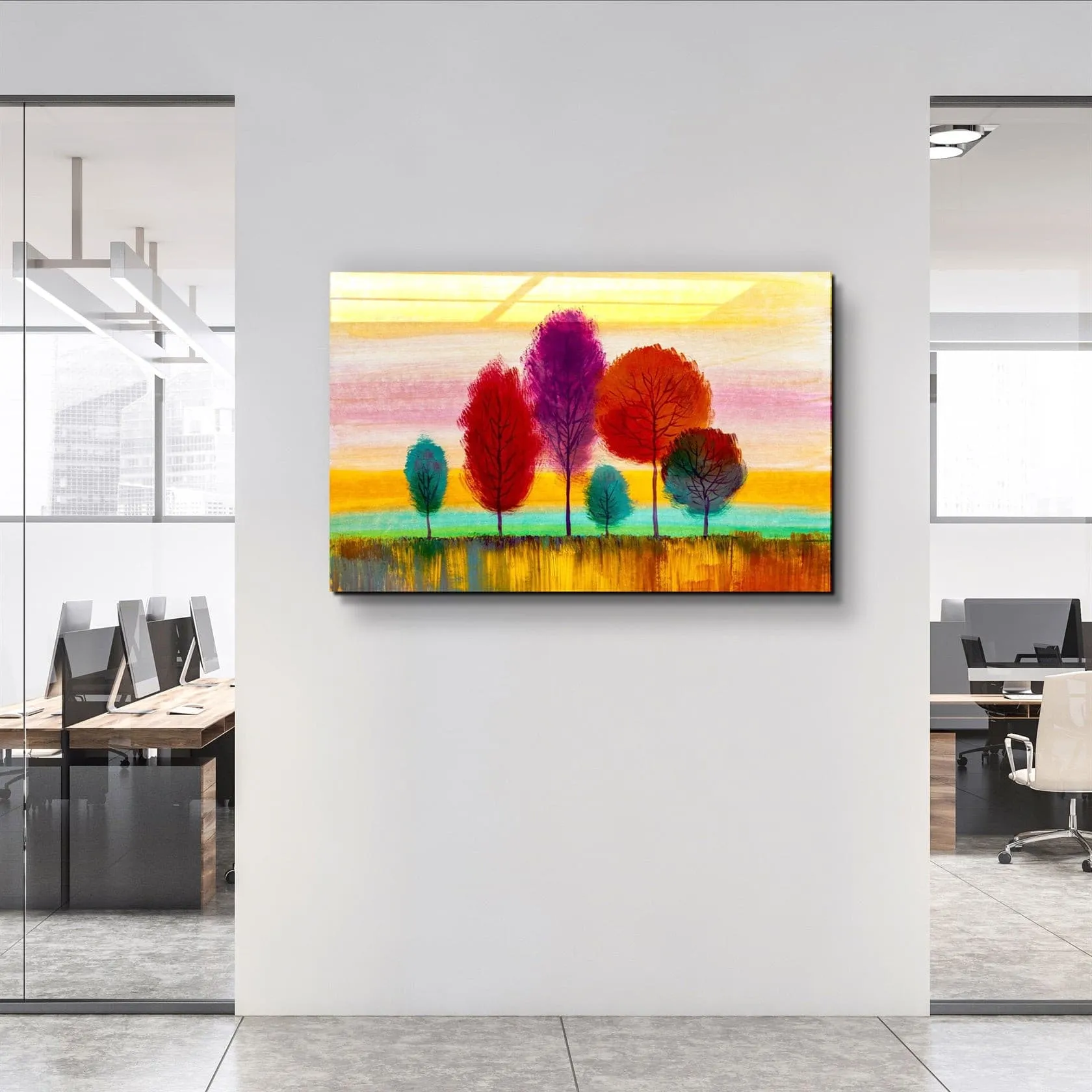 ・"Abstract Colorful Trees"・Glass Wall Art